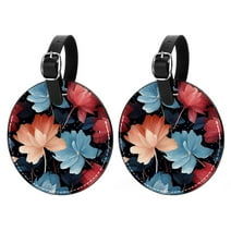 OWNTA Floral Pattern 2Pcs PU Leather Round Bag Tags with Privacy Cover and Name ID Tag for Travel Luggage, Handbags, Backpacks, and School Bags