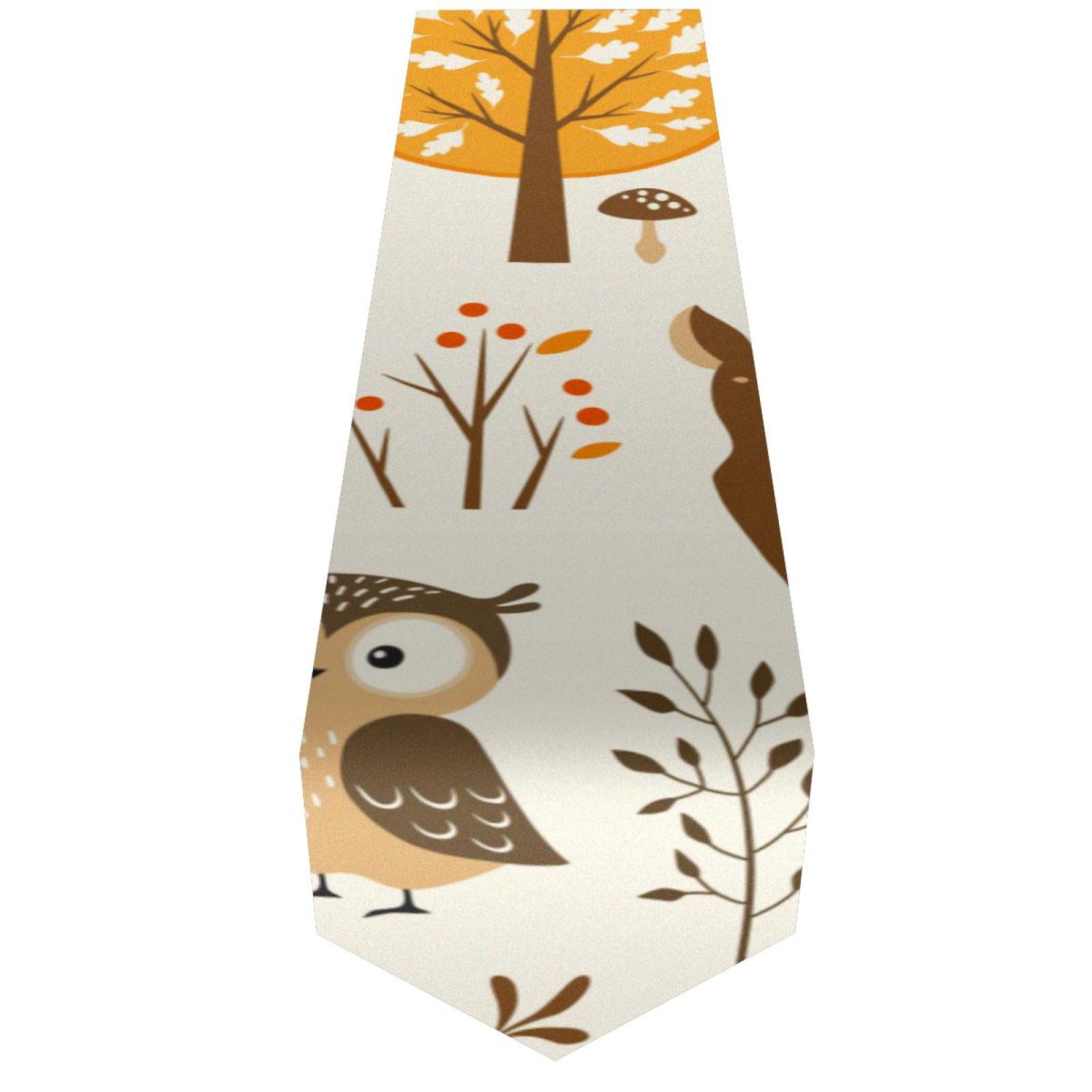OWNTA Fox Owl Deer Rabbit Bird Pattern Elegant Polyester Table Runner