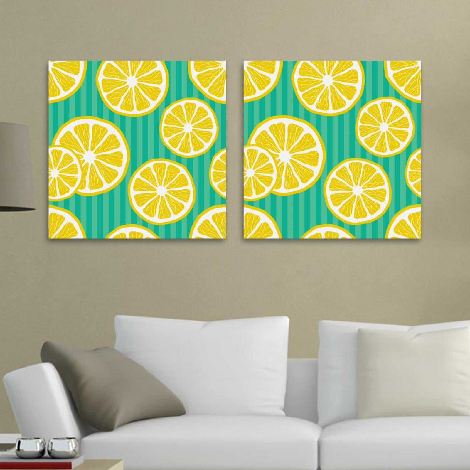 OWNTA Fruit Lemon Stripe Pattern 2PC Canvas Wall Art Paintings for ...