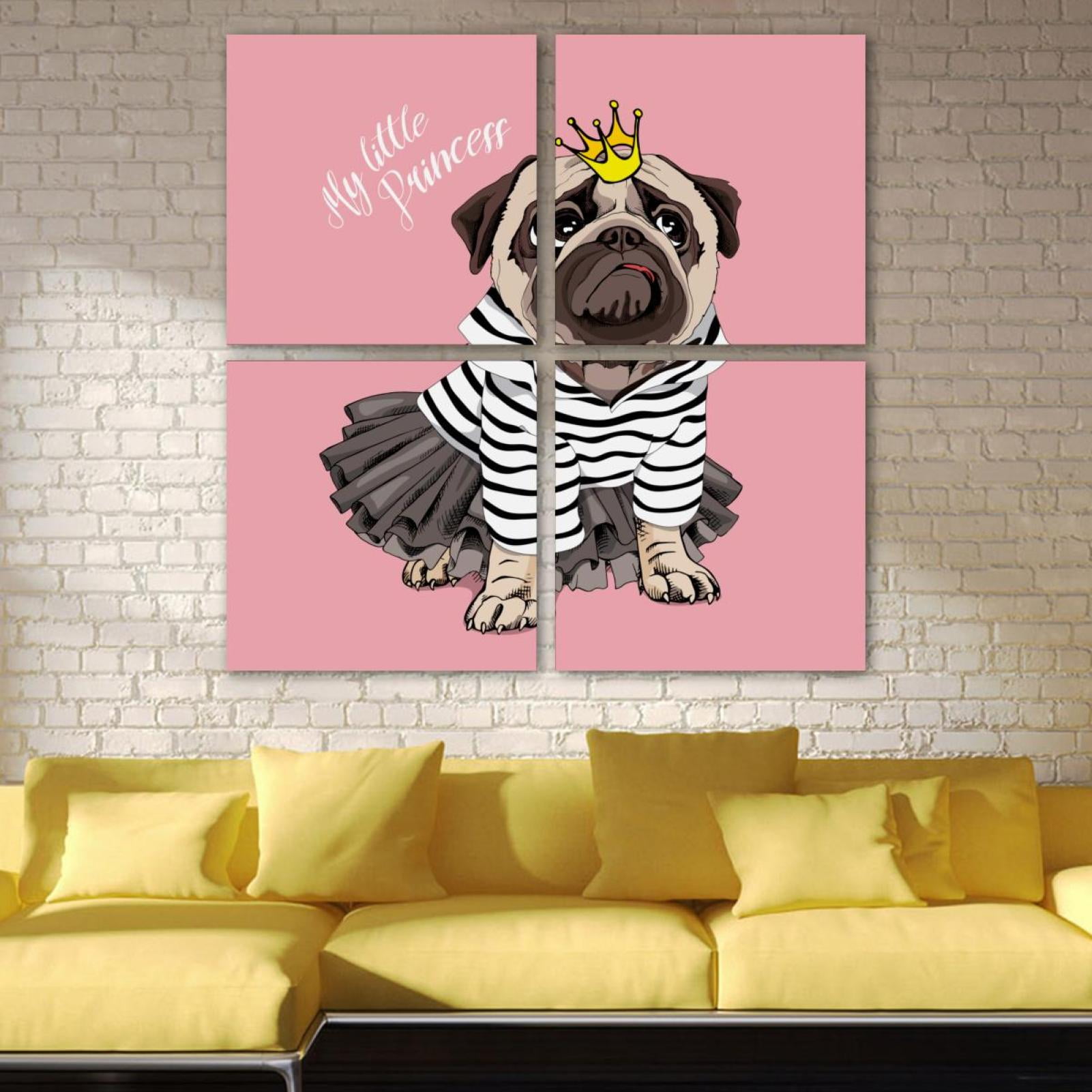 OWNTA Funny Cartoon Dog Pug Crown My Little Princess Pattern 4PC