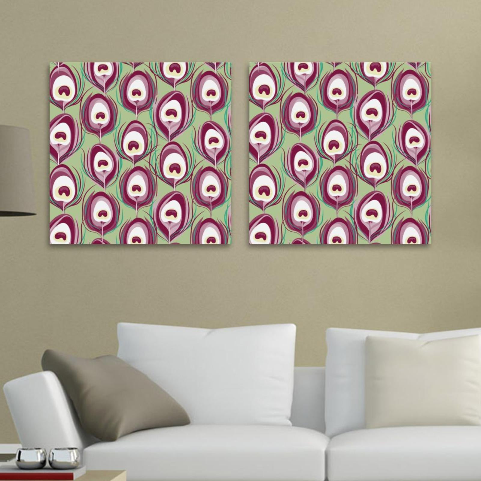 OWNTA Fuschia Peacock Pattern 2PC Canvas Wall Art Paintings for Living ...