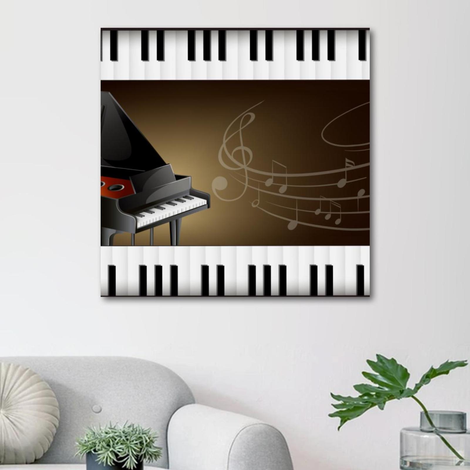 OWNTA Grand Piano with Keyboards and Musicnotes Pattern Canvas Wall Art