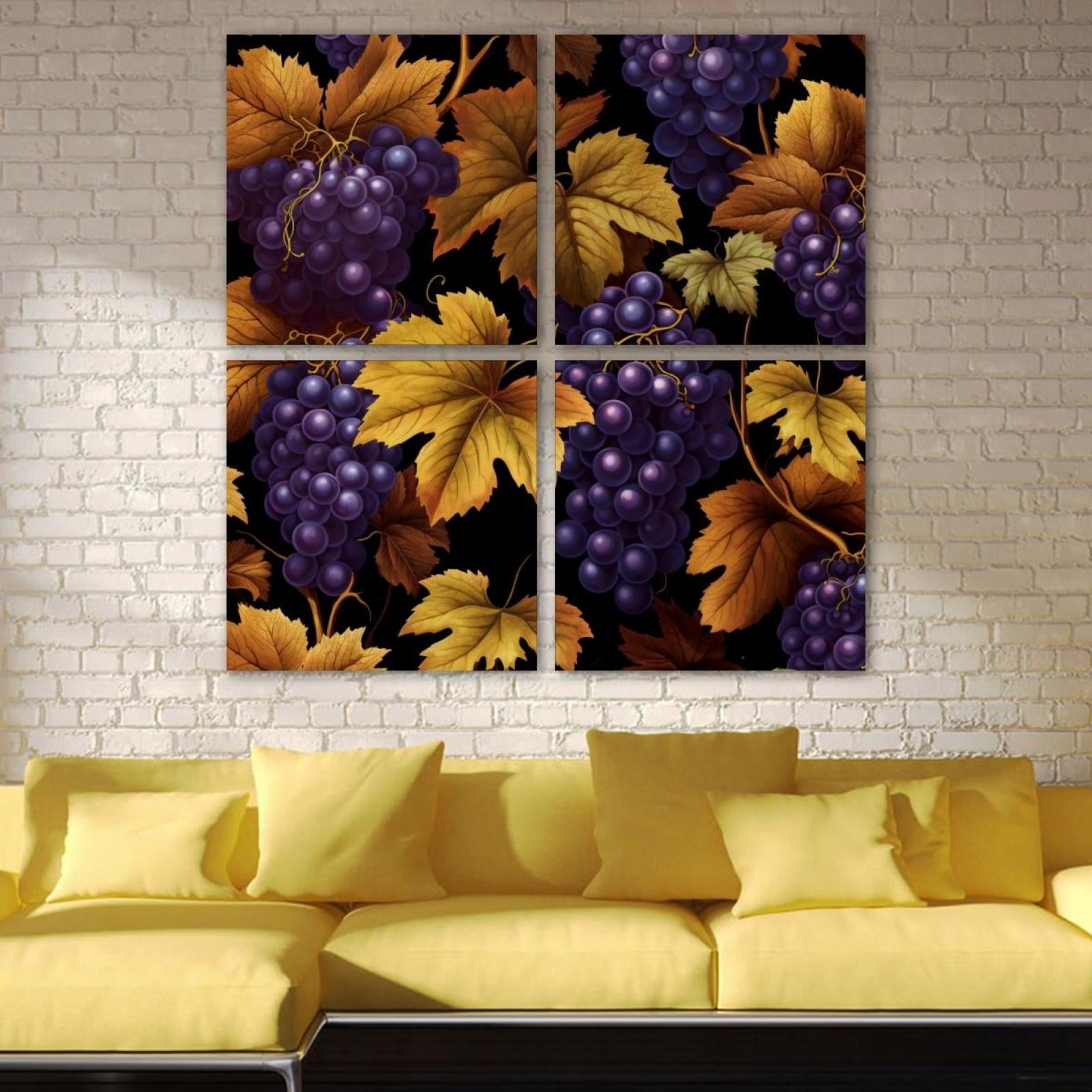 OWNTA Grape Pattern 4PC Frameless Canvas Wall Art Paintings for Living ...