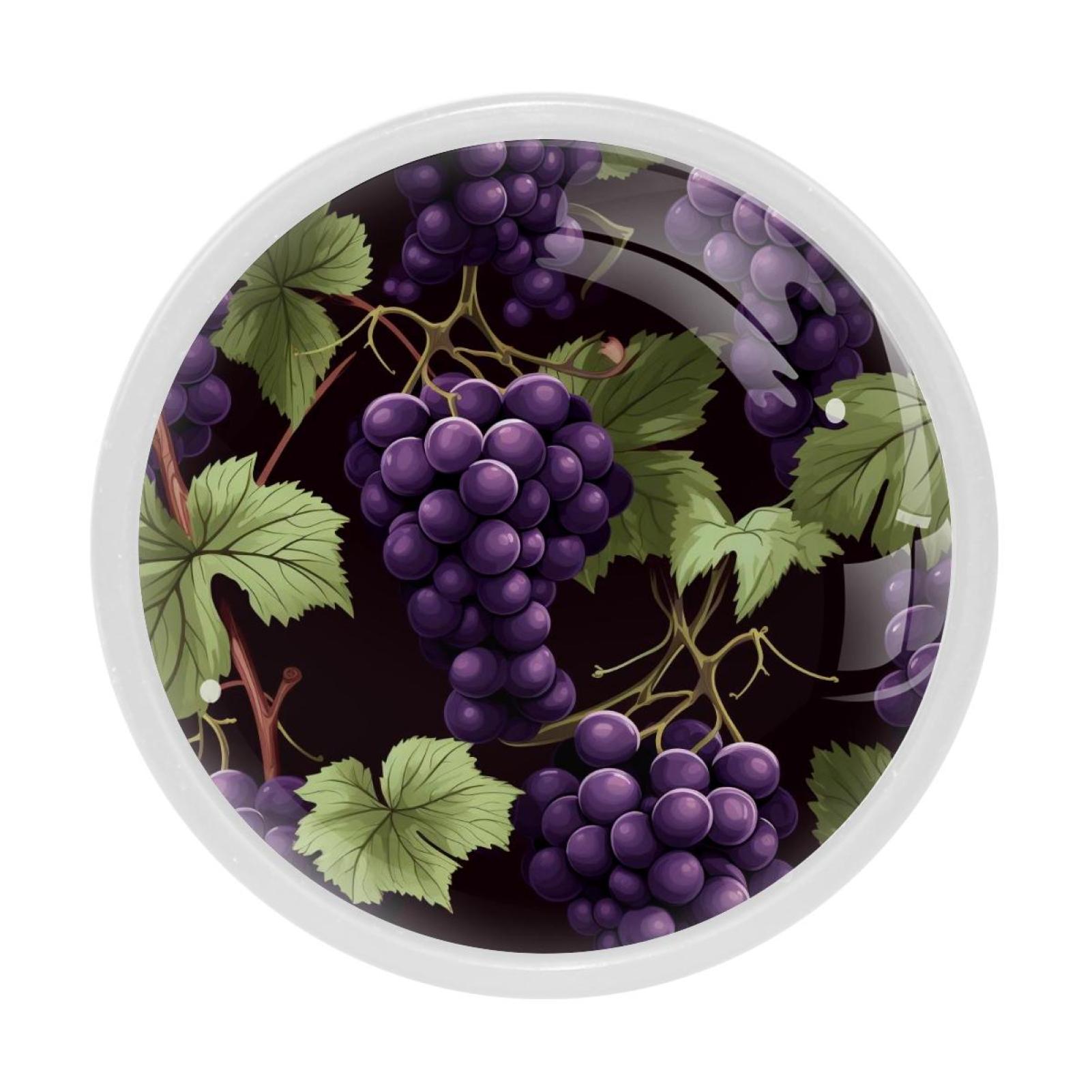 OWNTA Grape Pattern 4PCS Round Glass Drawer Handles Knobs Pulls with