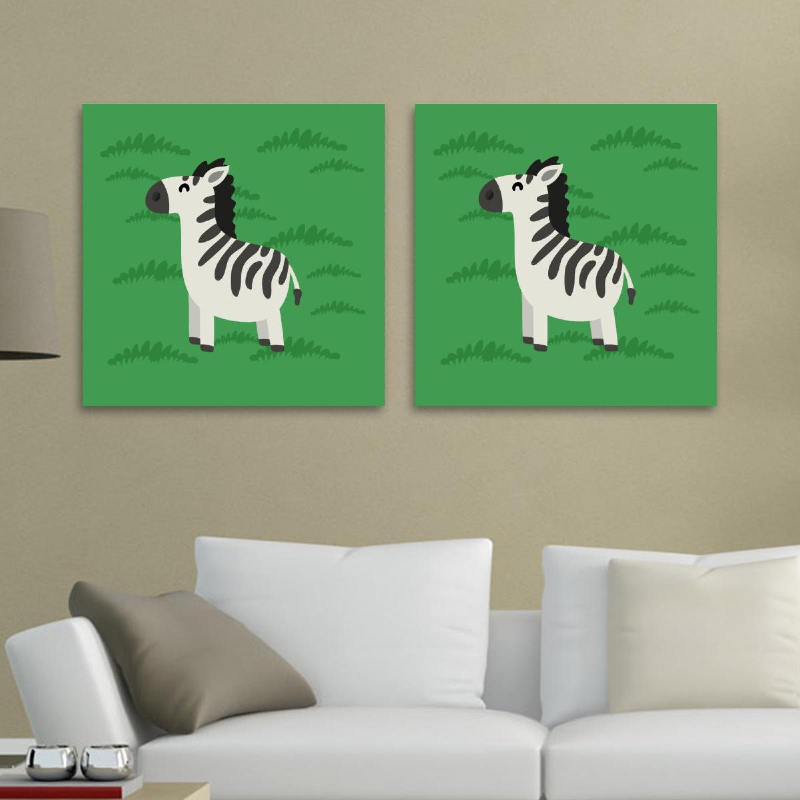 OWNTA Green Zebras Pattern 2PC Canvas Wall Art Paintings for Living