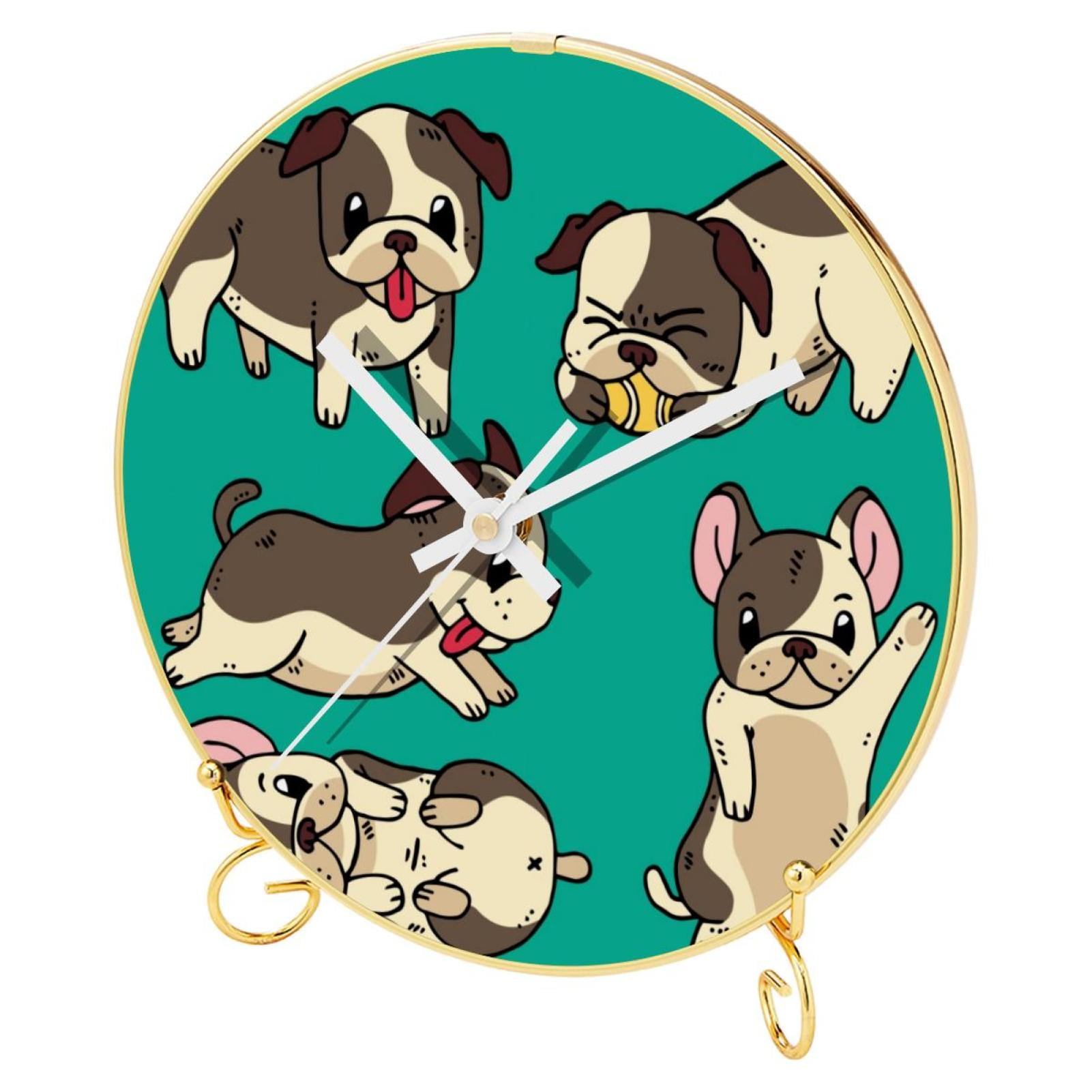 OWNTA Hand Drawn Lovely Pugs Dogs Pattern Round Printed Wall Clocks