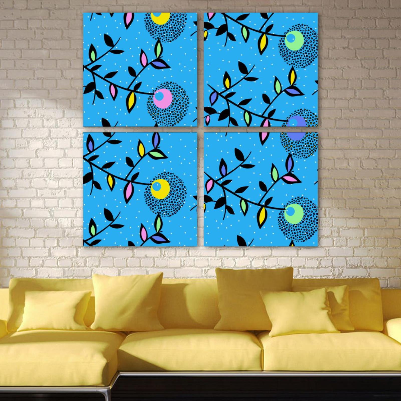 Ownta Hand Drawn Neon Bright Floral Dandelion Pattern 4pc Frameless