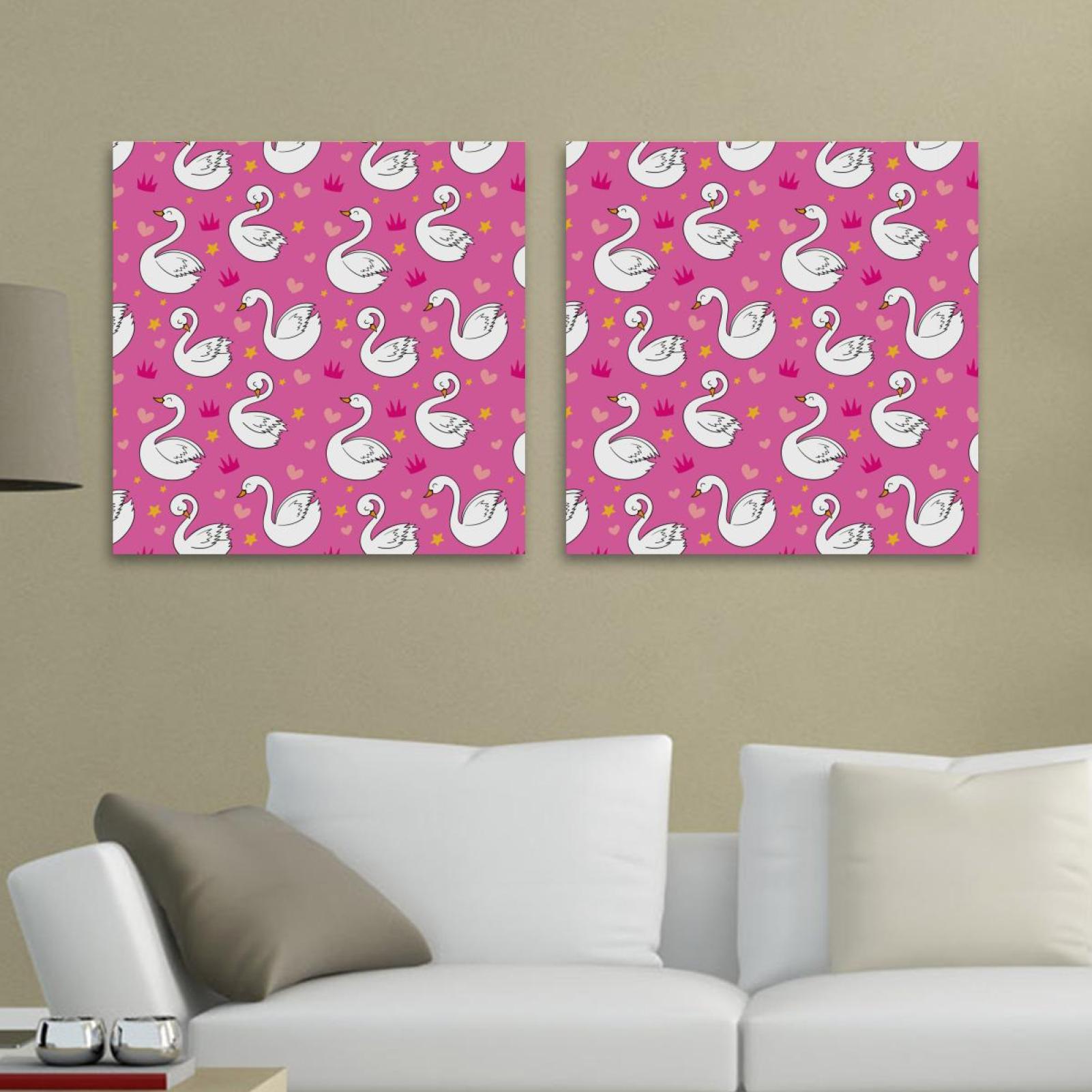 OWNTA Happy Swan Crown Heart Sar Pink Background Pattern 2PC Canvas