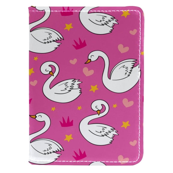OWNTA Happy Swan Crown Heart Sar Pink Background Pattern Premium PU Leather Passport Book - 4x5.5 inches - Passport Case, Covers & Cover