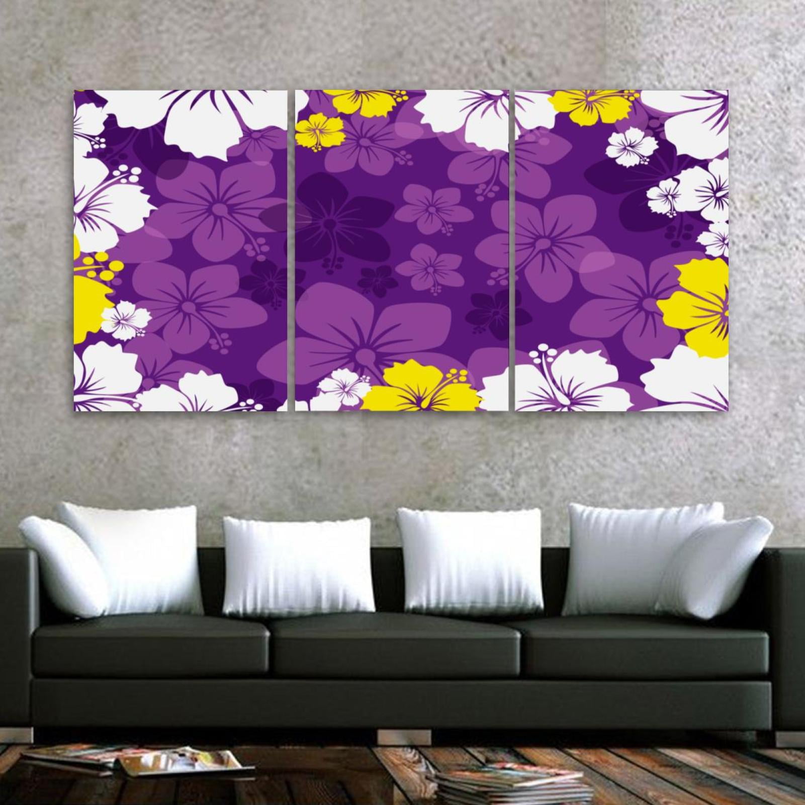 OWNTA Hawaiian Purple Flower Pattern 3PC Frameless Canvas Wall Art