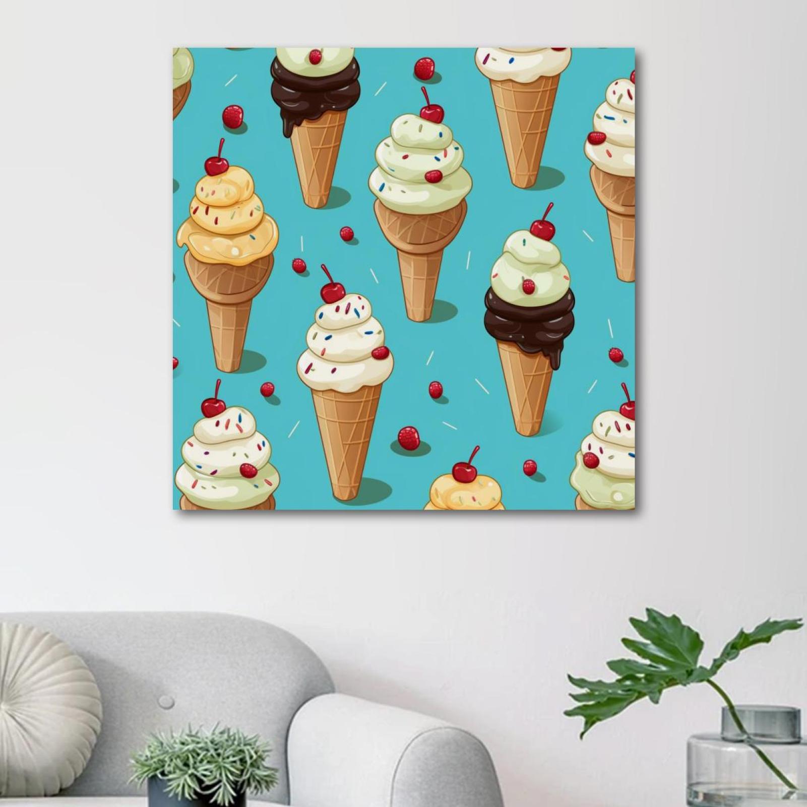 OWNTA Ice Cream Pattern Canvas Wall Art Paintings for Living Room