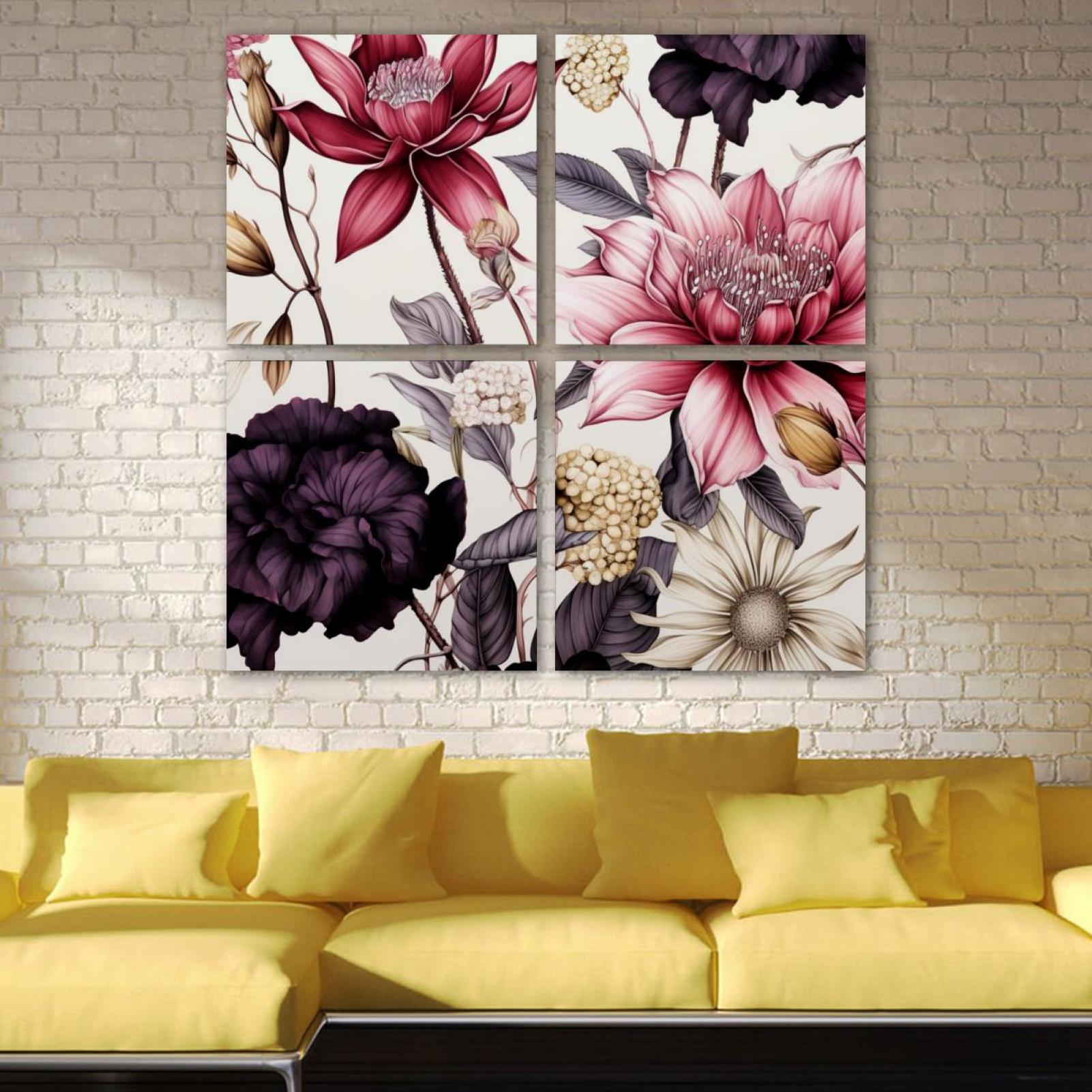 OWNTA Ink Plant Pattern 4PC Frameless Canvas Wall Art Paintings for