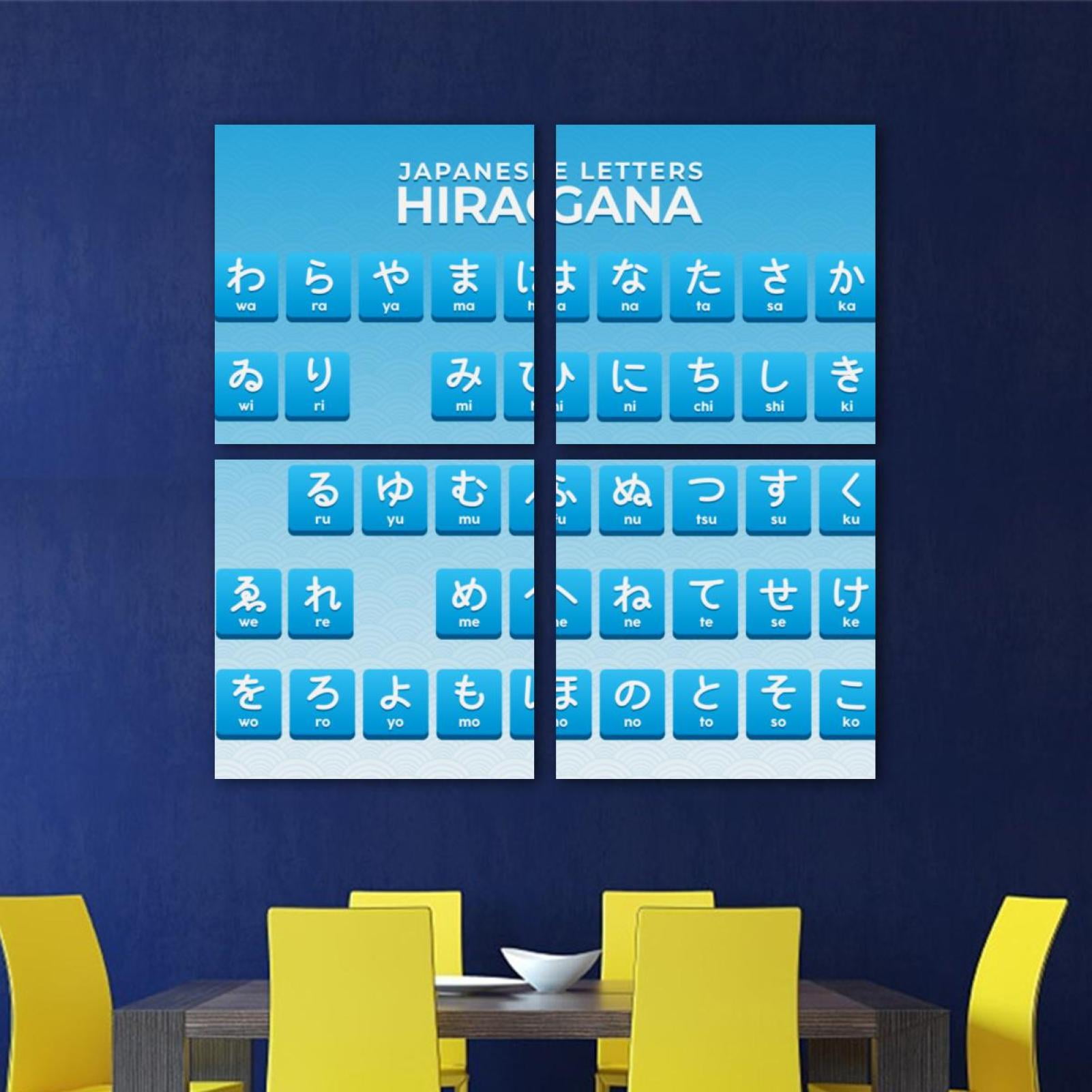 OWNTA Japanese Letters Hiragana Alphabet Blue Pattern 4PC Canvas Wall