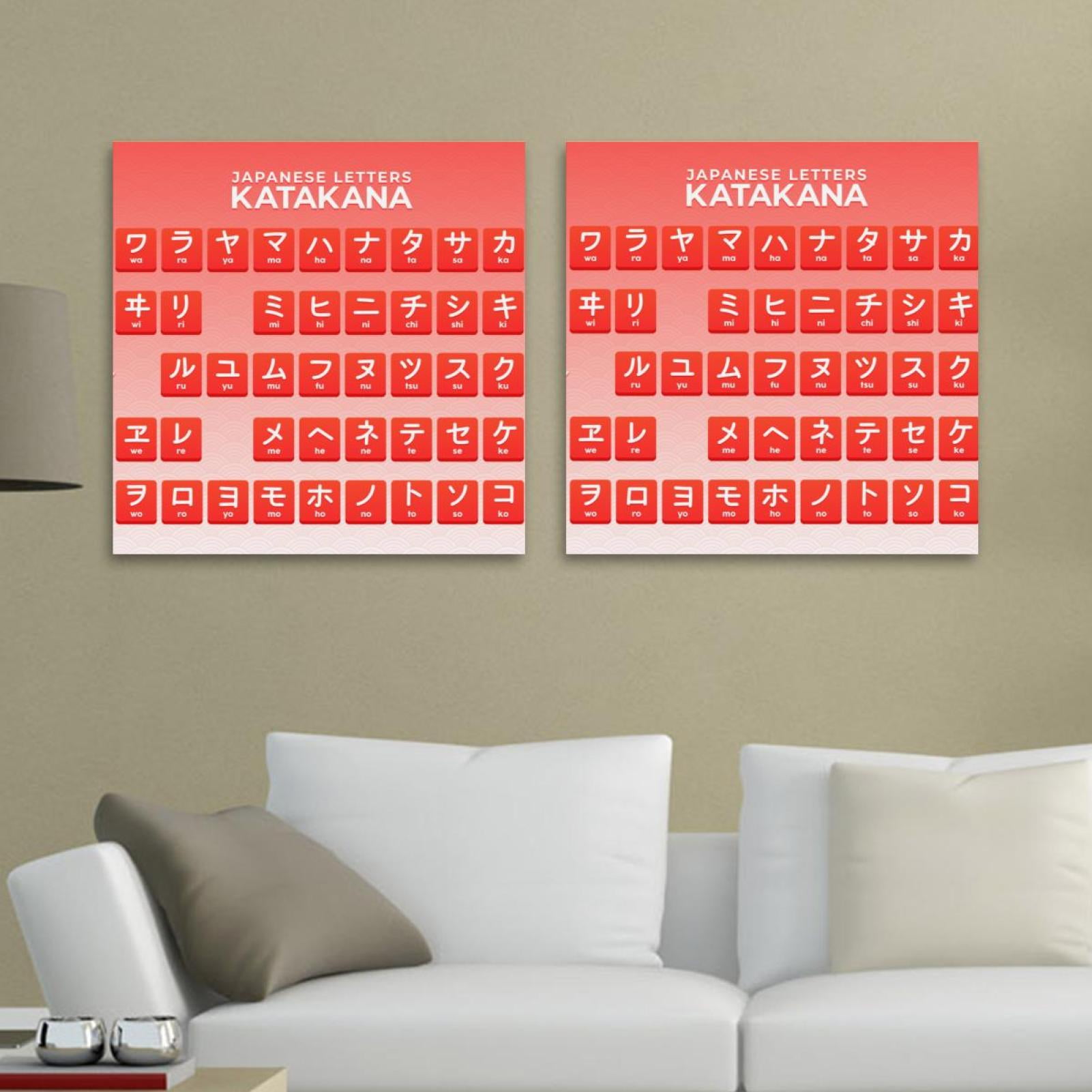 OWNTA Japanese Letters Hiragana Alphabet Red Pattern 2PC Canvas Wall