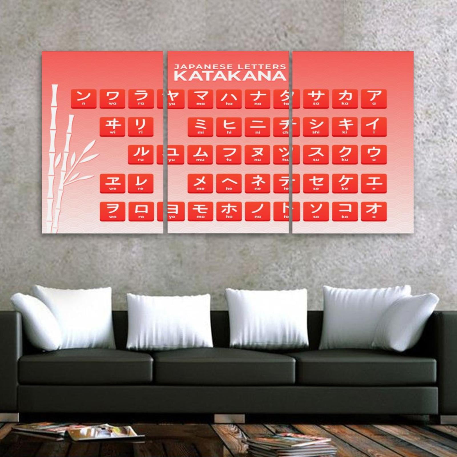 OWNTA Japanese Letters Hiragana Alphabet Red Pattern 3PC Frameless