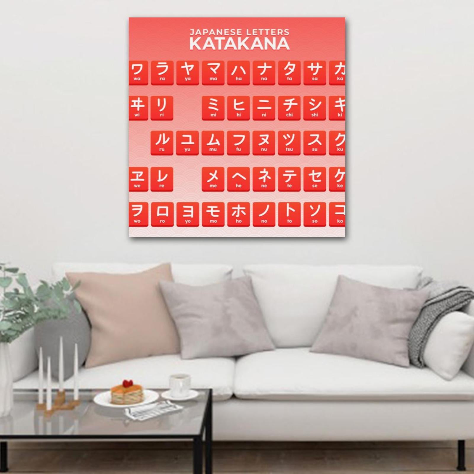 OWNTA Japanese Letters Hiragana Alphabet Red Pattern Canvas Wall Art
