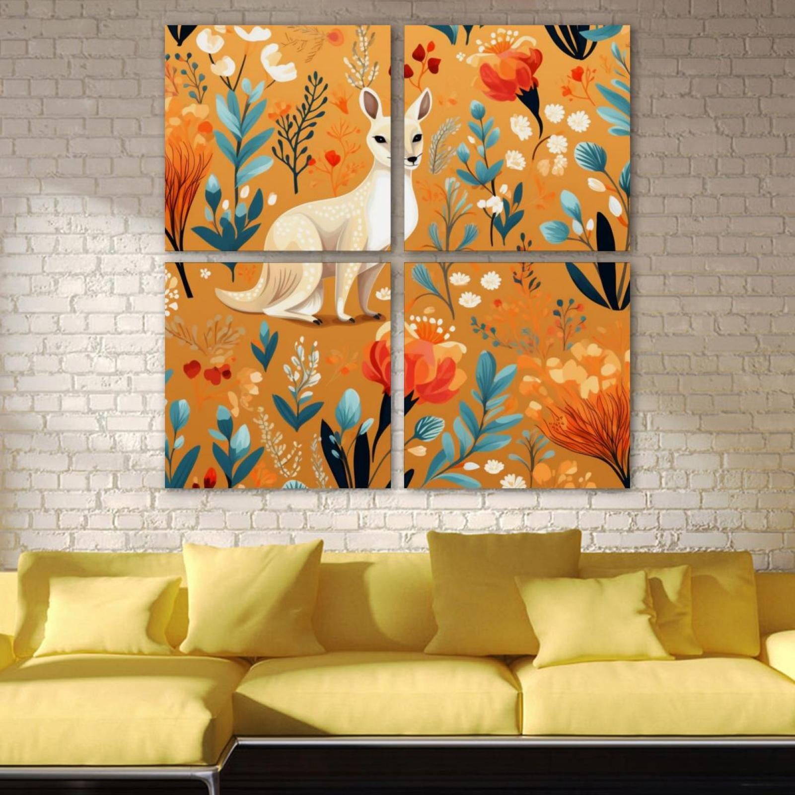 OWNTA Kangaroo Pattern 4PC Frameless Canvas Wall Art Paintings for Living Room Canvas Print Wall
