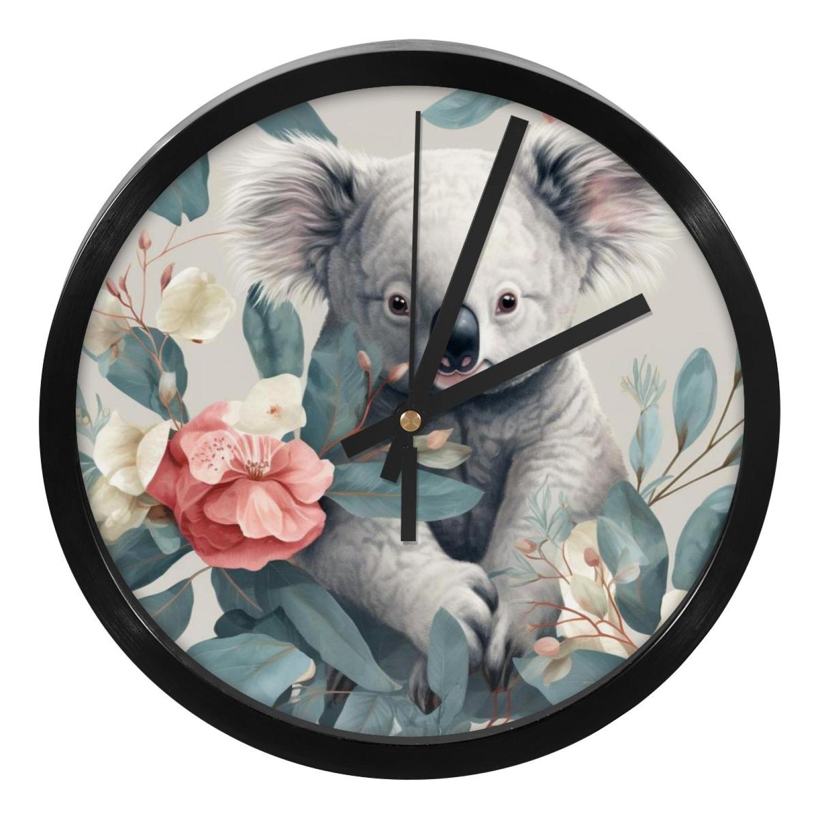 OWNTA Koala Pattern 9.8Inch Silent Round Digital Wall Clock Battery