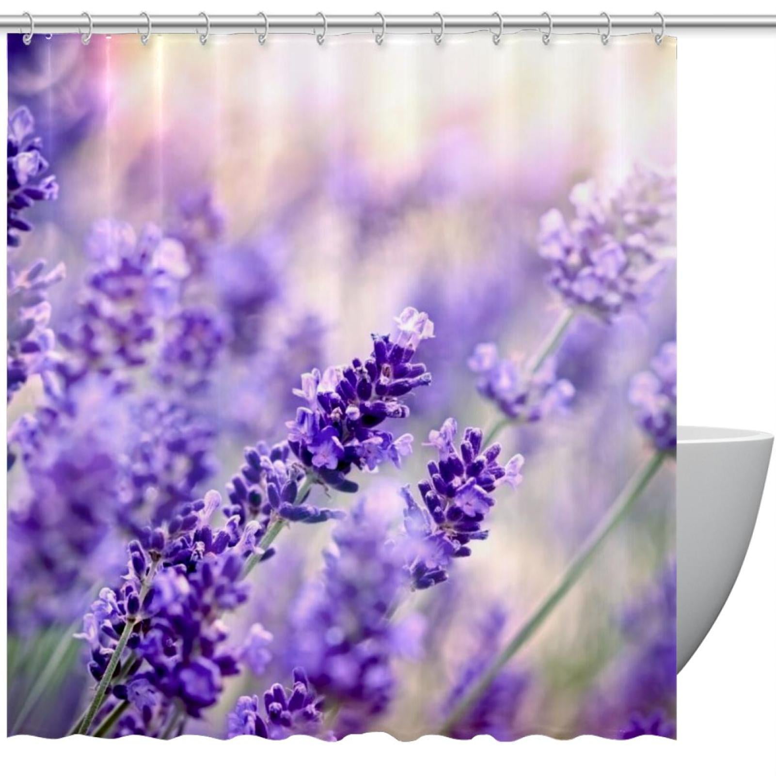 OWNTA Lavender Pattern Waterproof and Printed Shower Curtain Set with