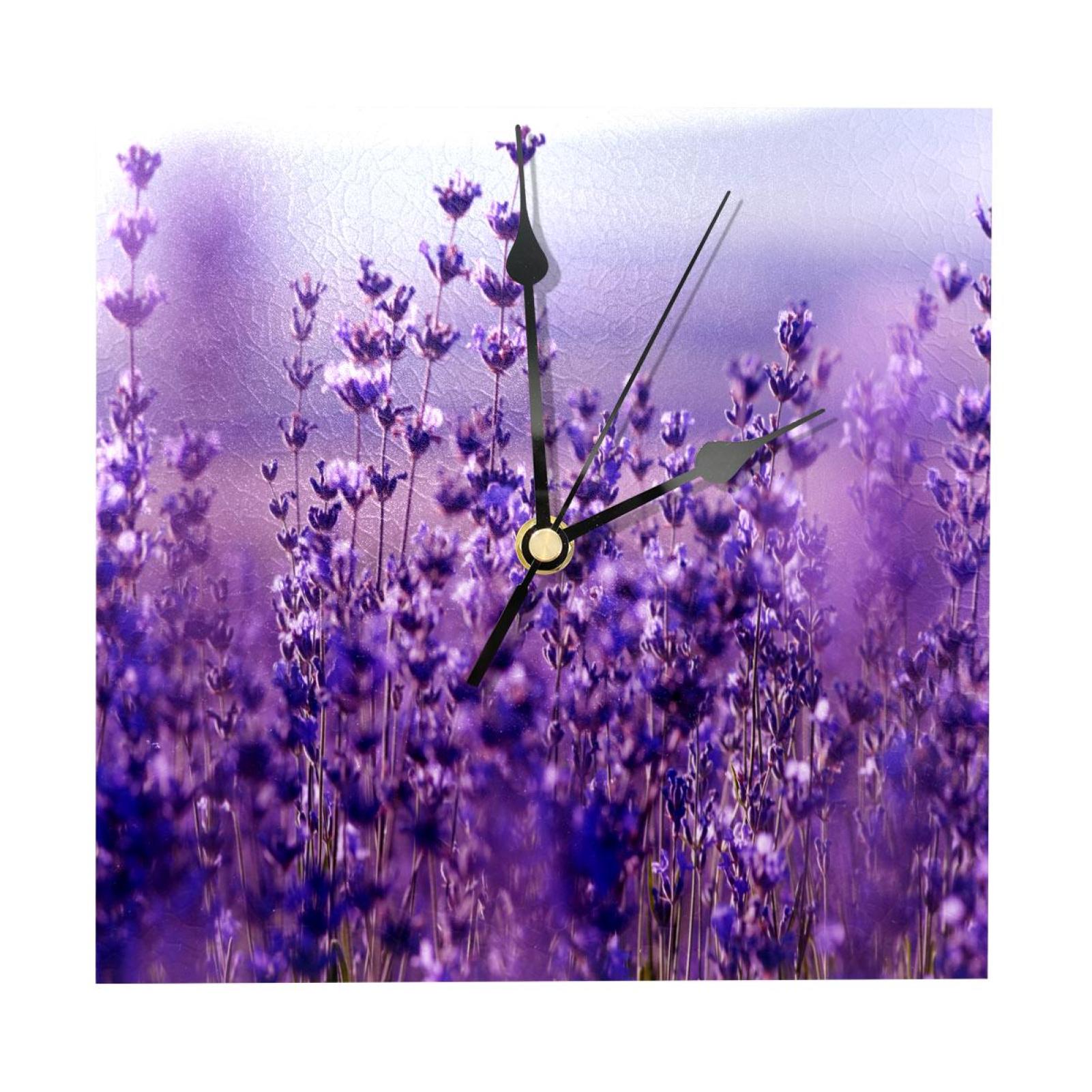 OWNTA Lavender Pattern Wood Square Wall Clock, 7.87 in, Silent Non