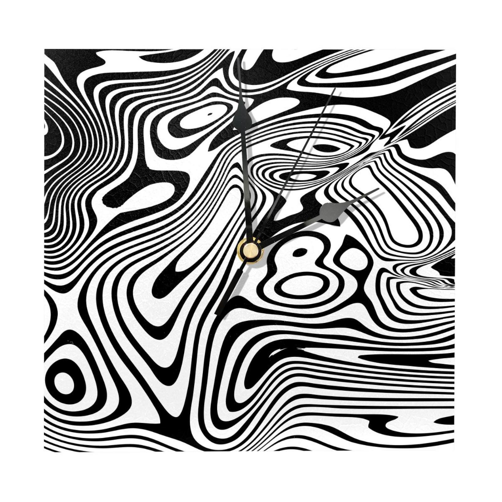 OWNTA Marble Black White Abstract Art Pattern Wood Square Wall Clock, 7
