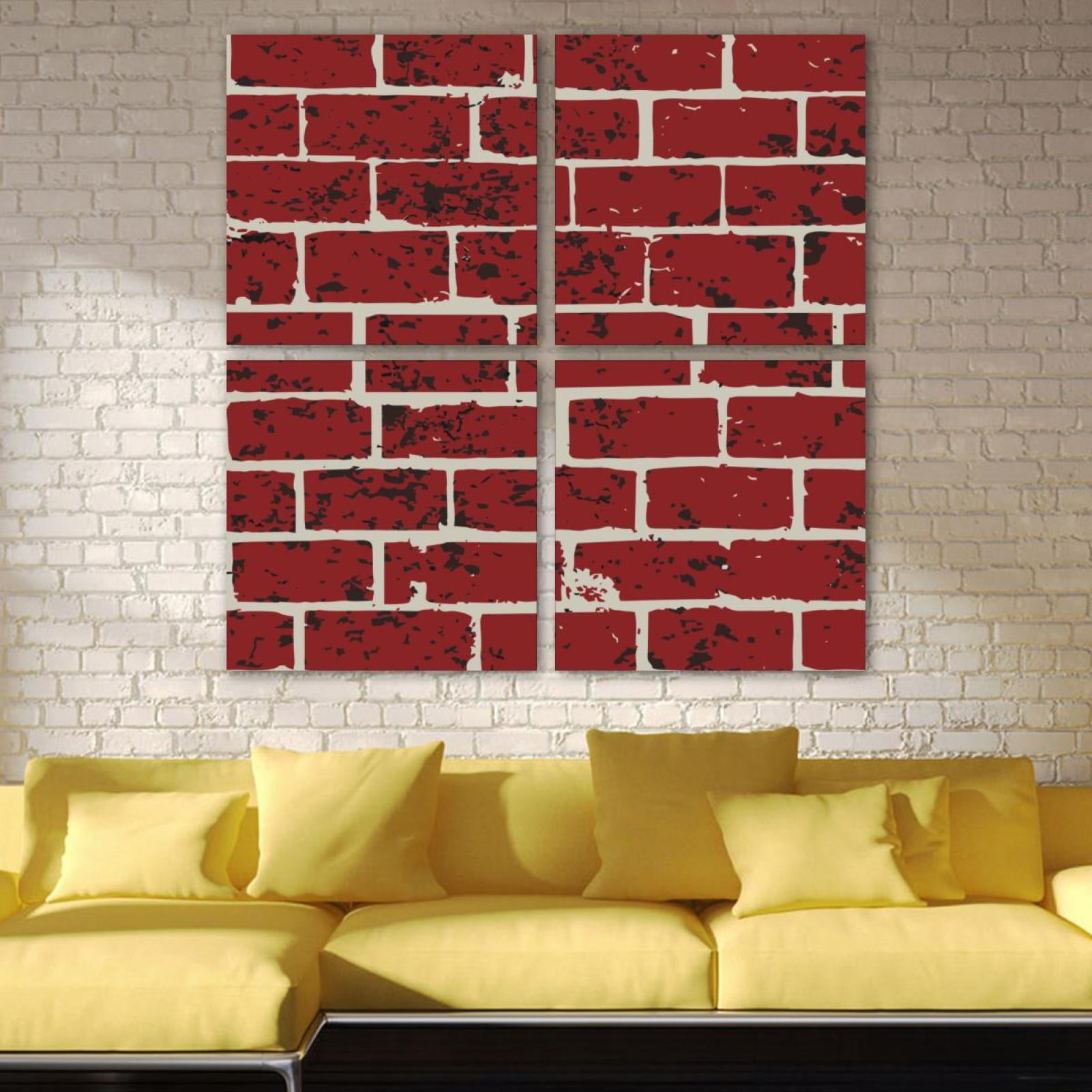 Ownta Modern Brick Tile Wall Pattern 4pc Frameless Canvas Wall Art 