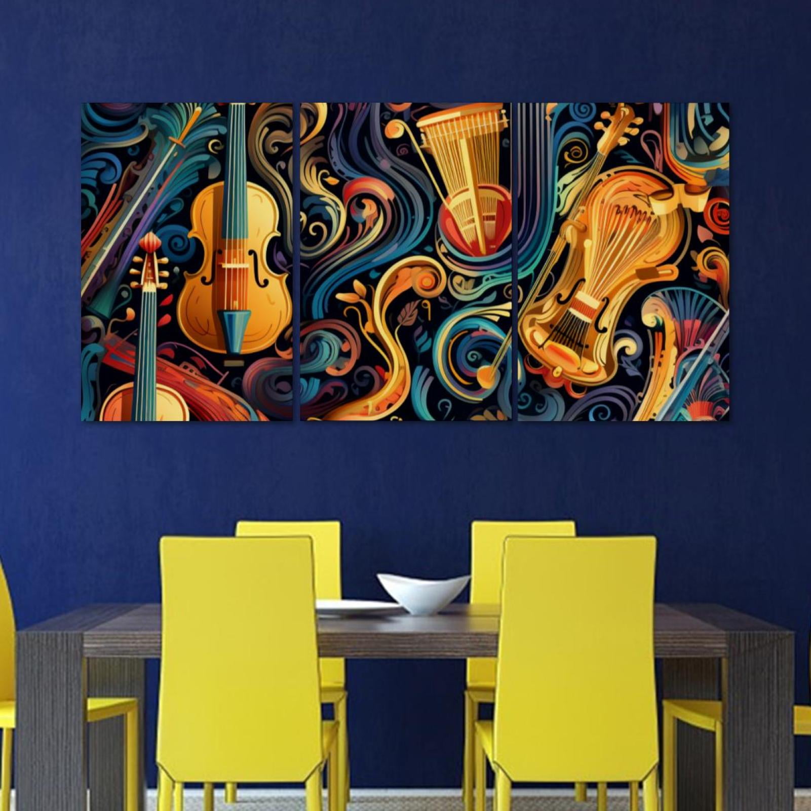 OWNTA Musical Instrument Pattern 3PC Frameless Canvas Wall Art Paintings for Living Room Canvas