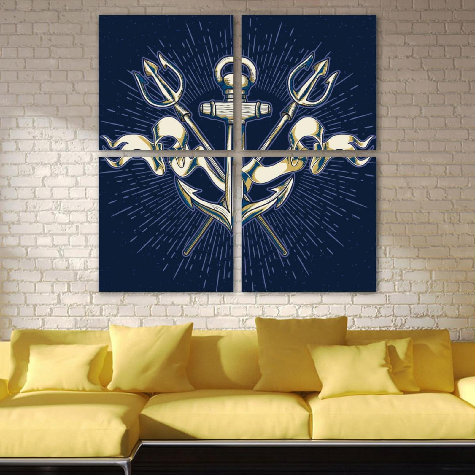 OWNTA Nautical Blue Navy Pattern 4PC Frameless Canvas Wall Art