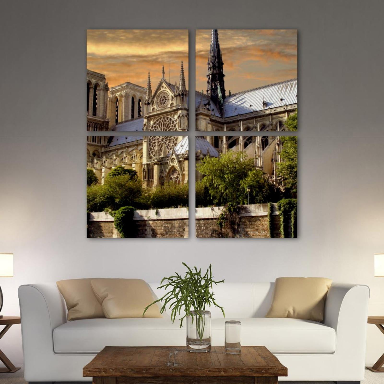 OWNTA Notre Dame Sunrise Pattern 4PC Canvas Wall Art Paintings for