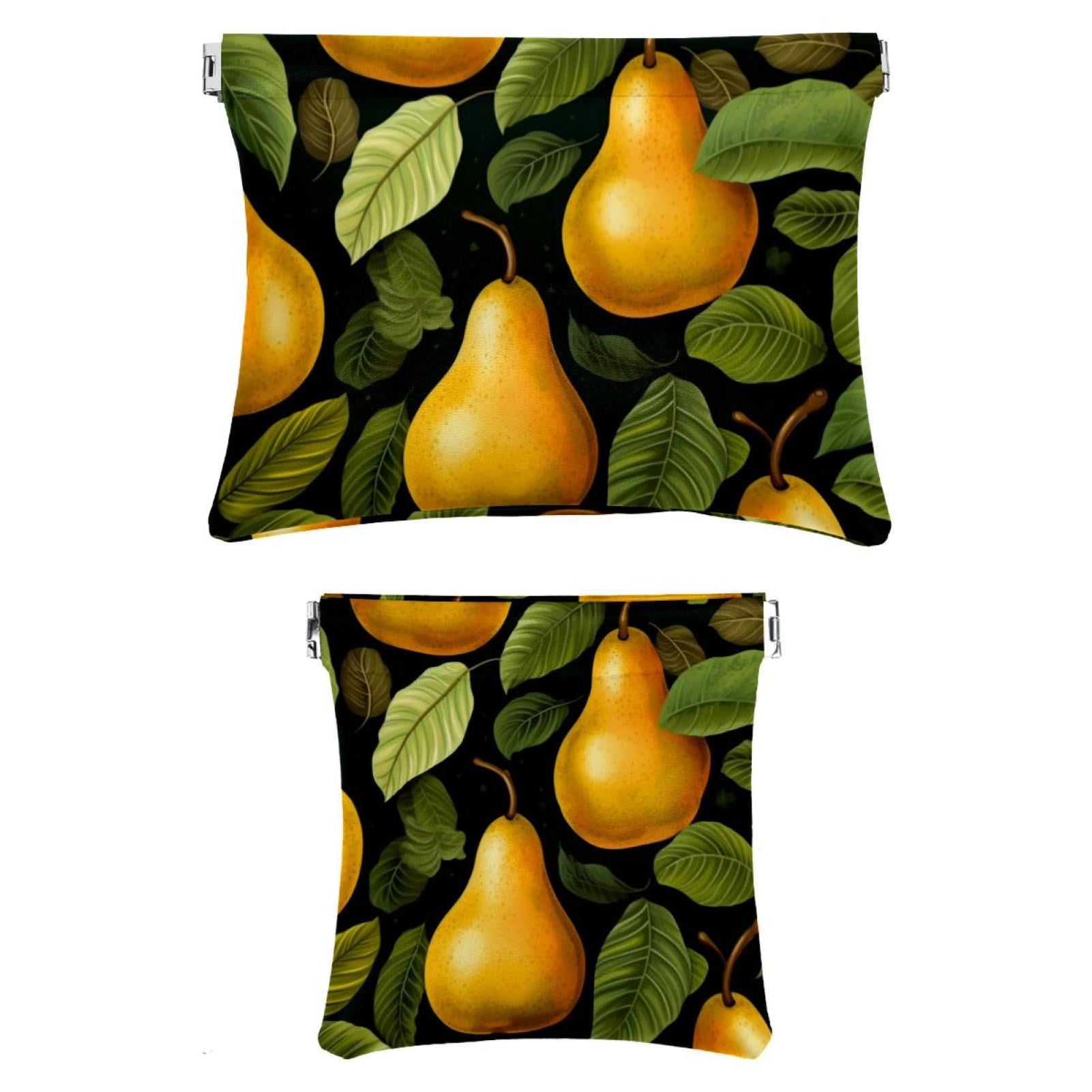 OWNTA Pear Pattern Portable 2-Pack PU Leather Makeup Bag Set with Built ...