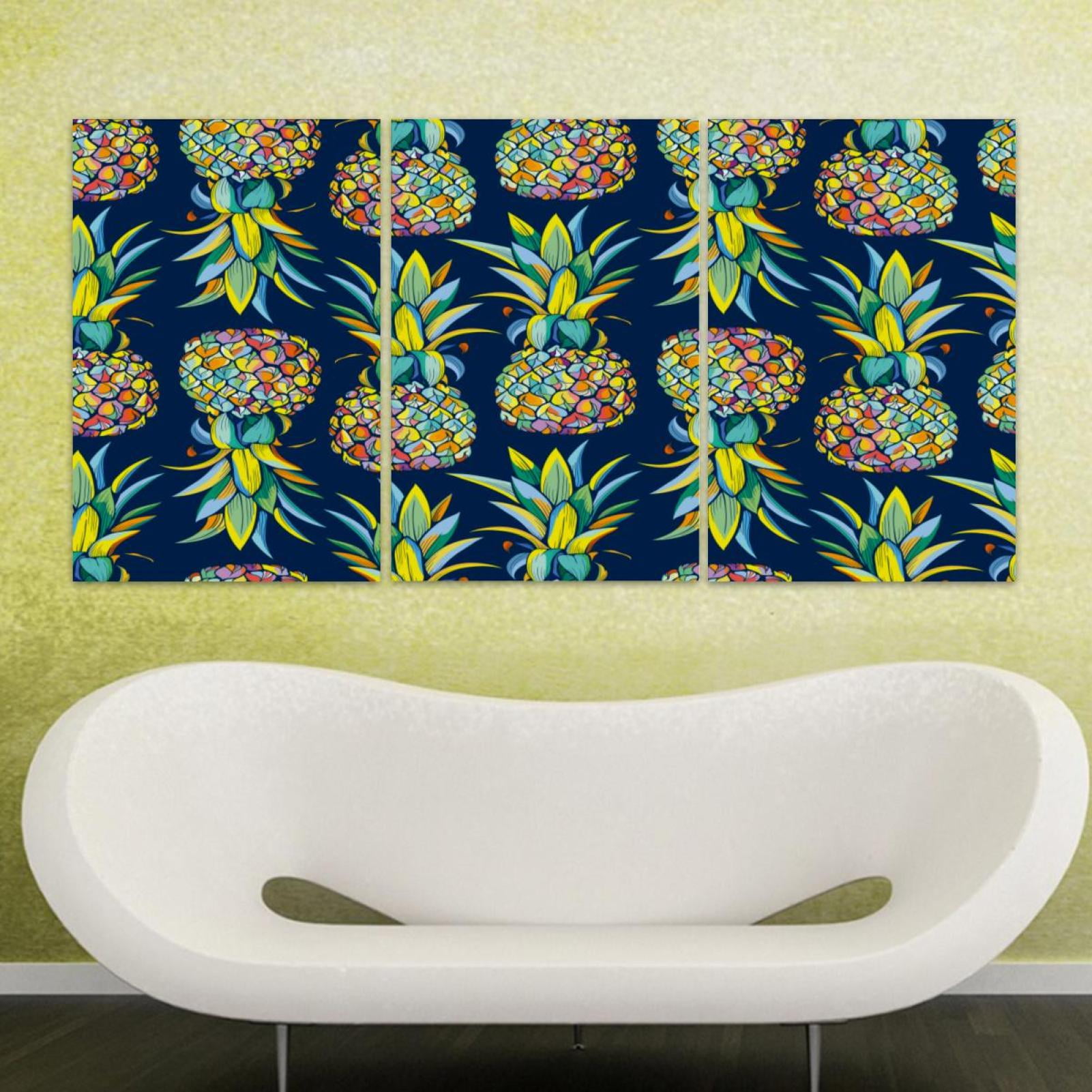 OWNTA Pineapple Blue Pattern 3PC Frameless Canvas Wall Art Paintings ...