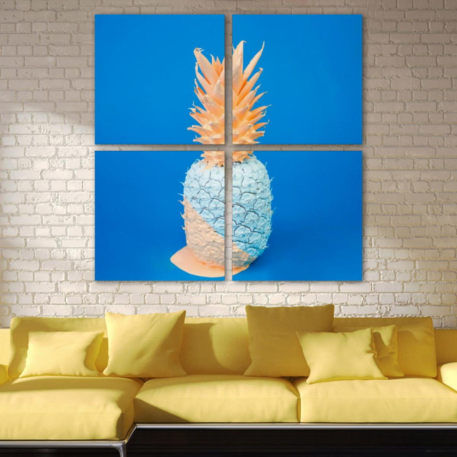 OWNTA Pineapple Blue Pattern 4PC Frameless Canvas Wall Art Paintings ...