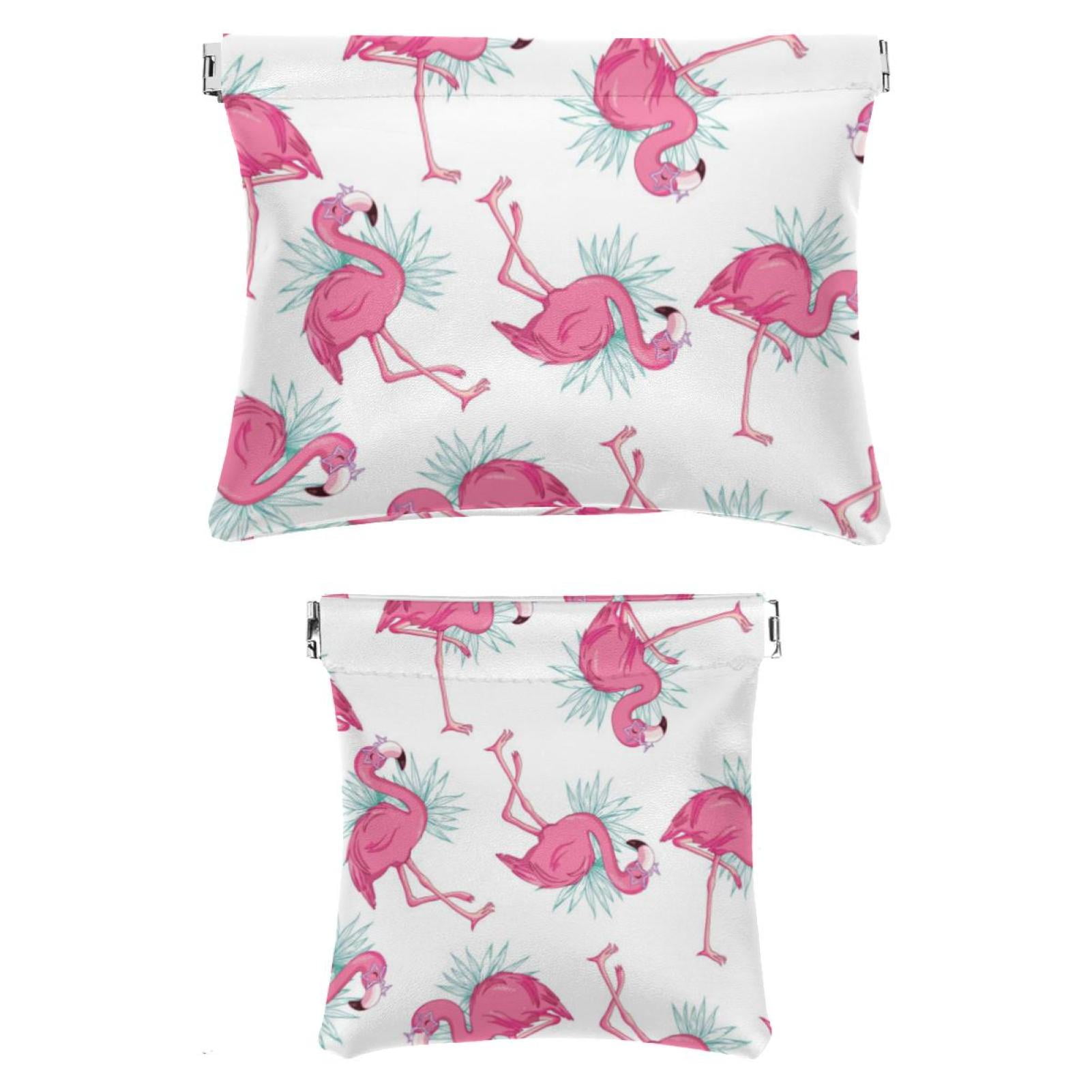 OWNTA Pink Flamingos Pattern Portable 2-Pack PU Leather Makeup Bag Set ...