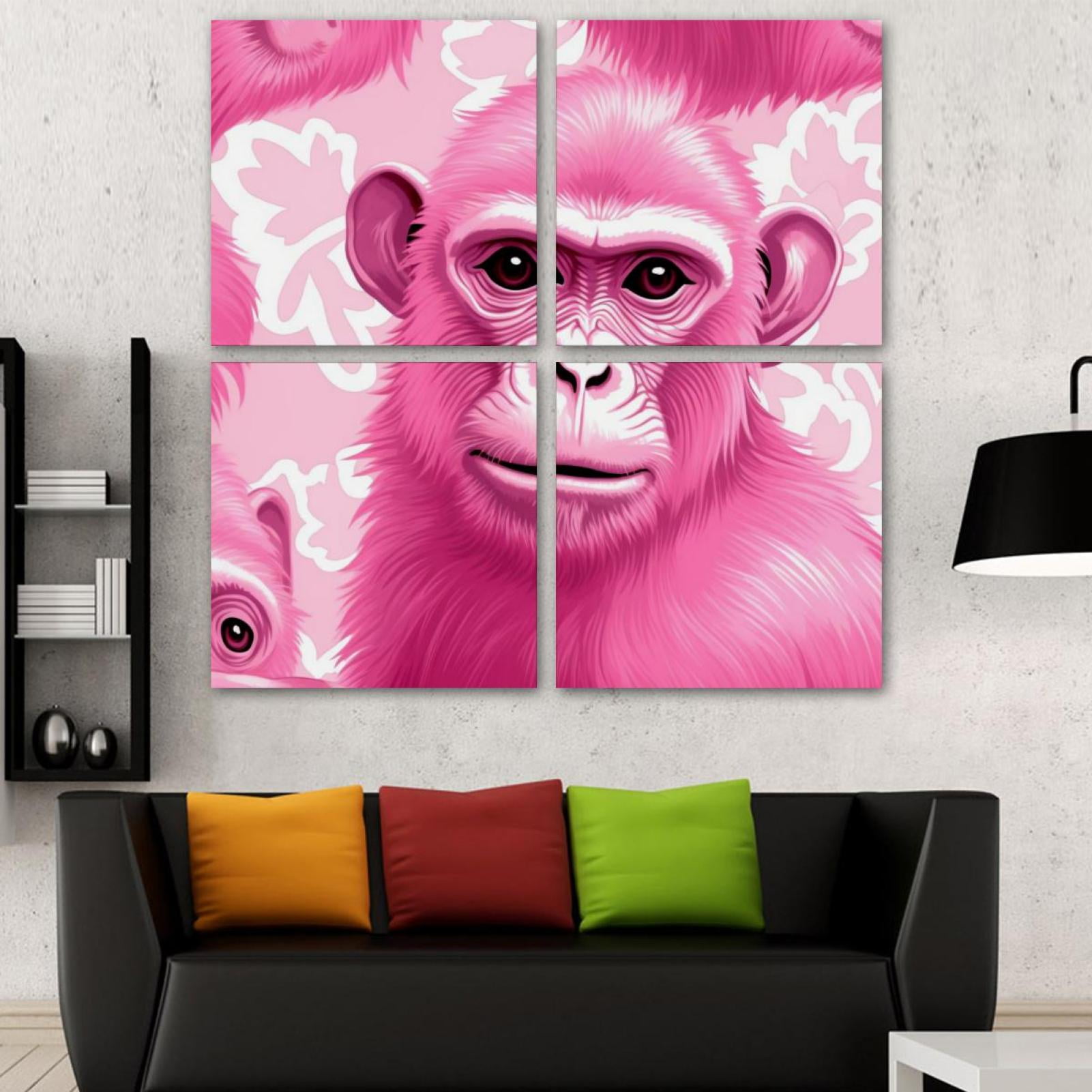 OWNTA Pink Monkey Orangutan Pattern 4PC Frameless Canvas Wall Art