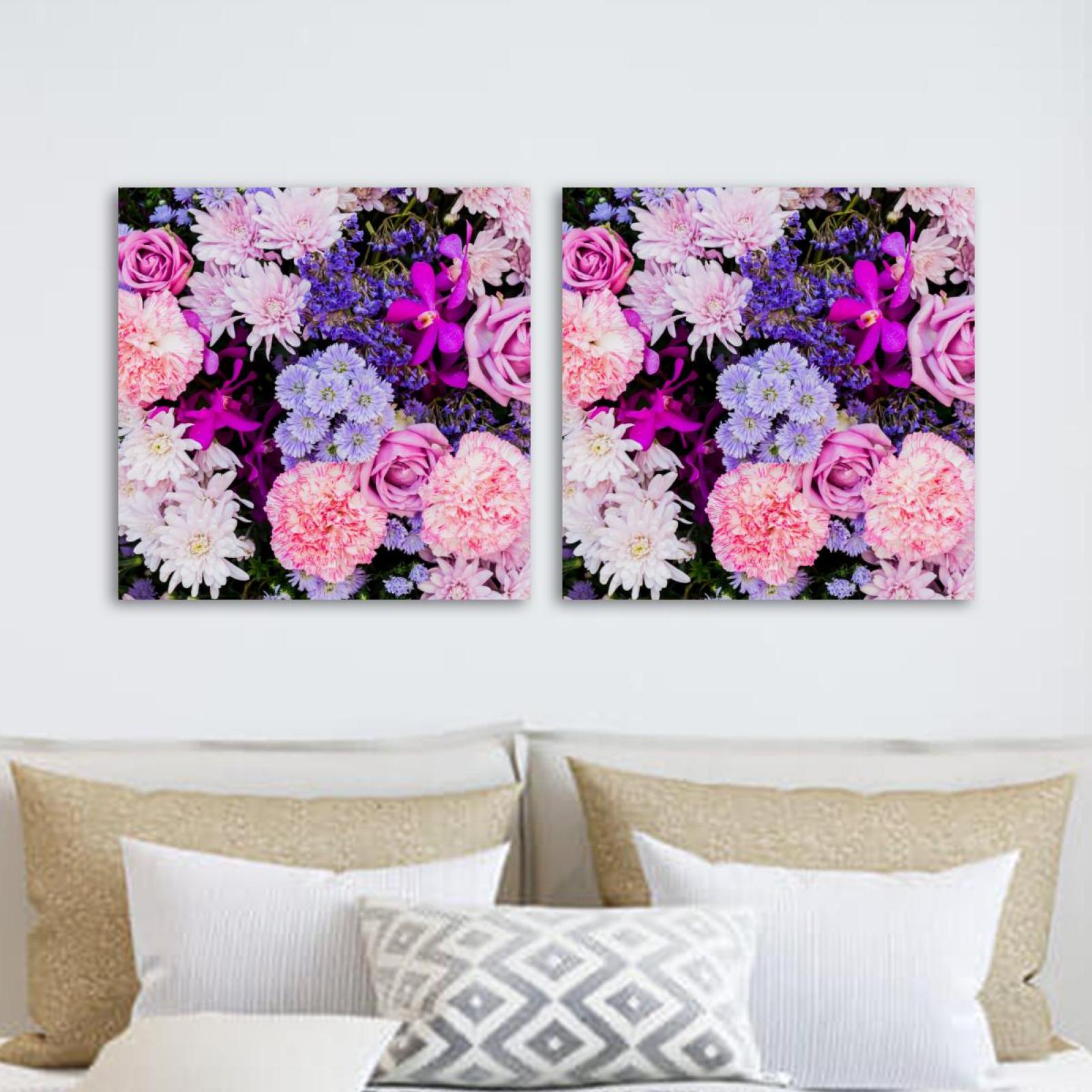 OWNTA Pink and Purple Flowers Pattern 2PC Canvas Wall Art Paintings for