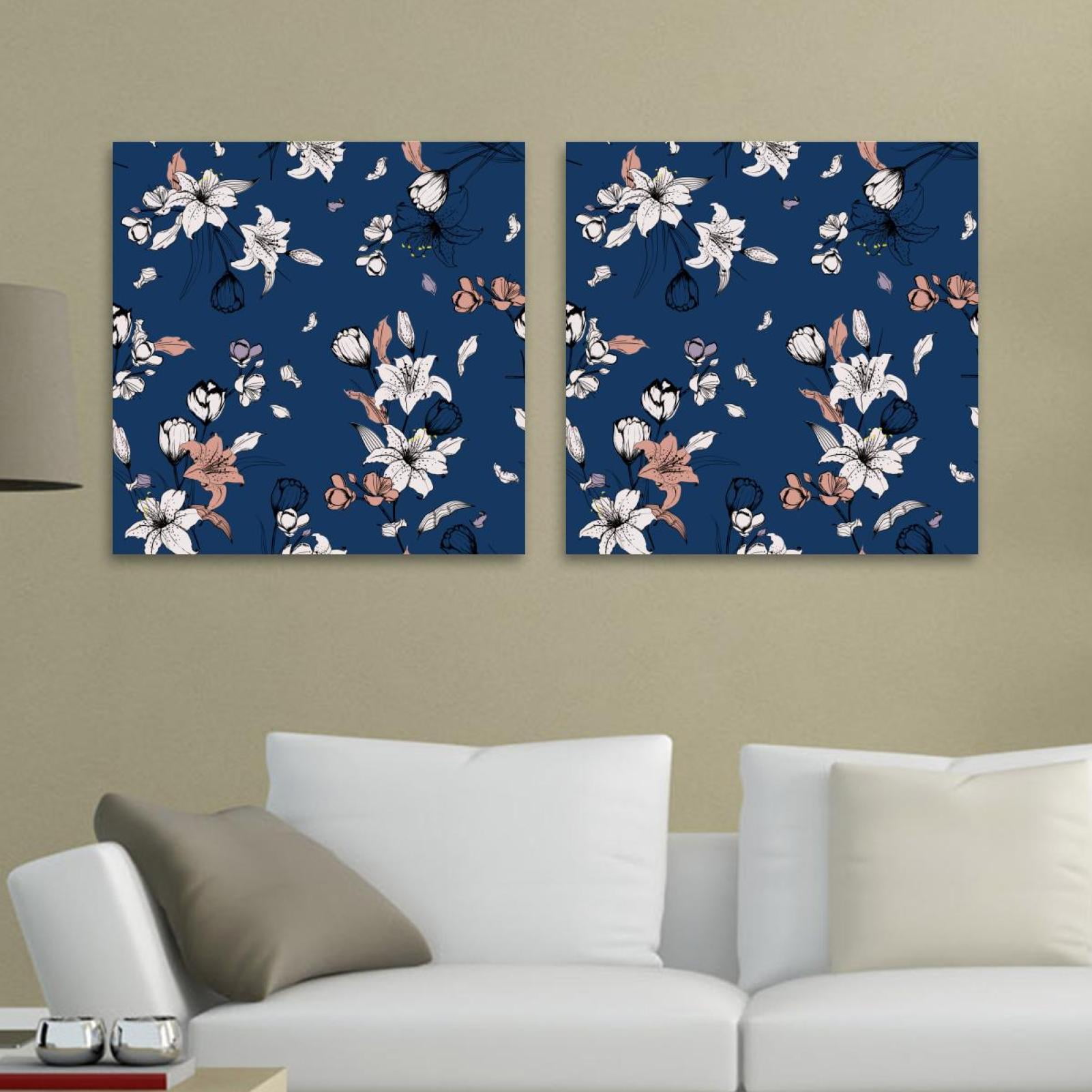 OWNTA Retro Flower Pattern 2PC Canvas Wall Art Paintings for Living Room Canvas Frameless Print