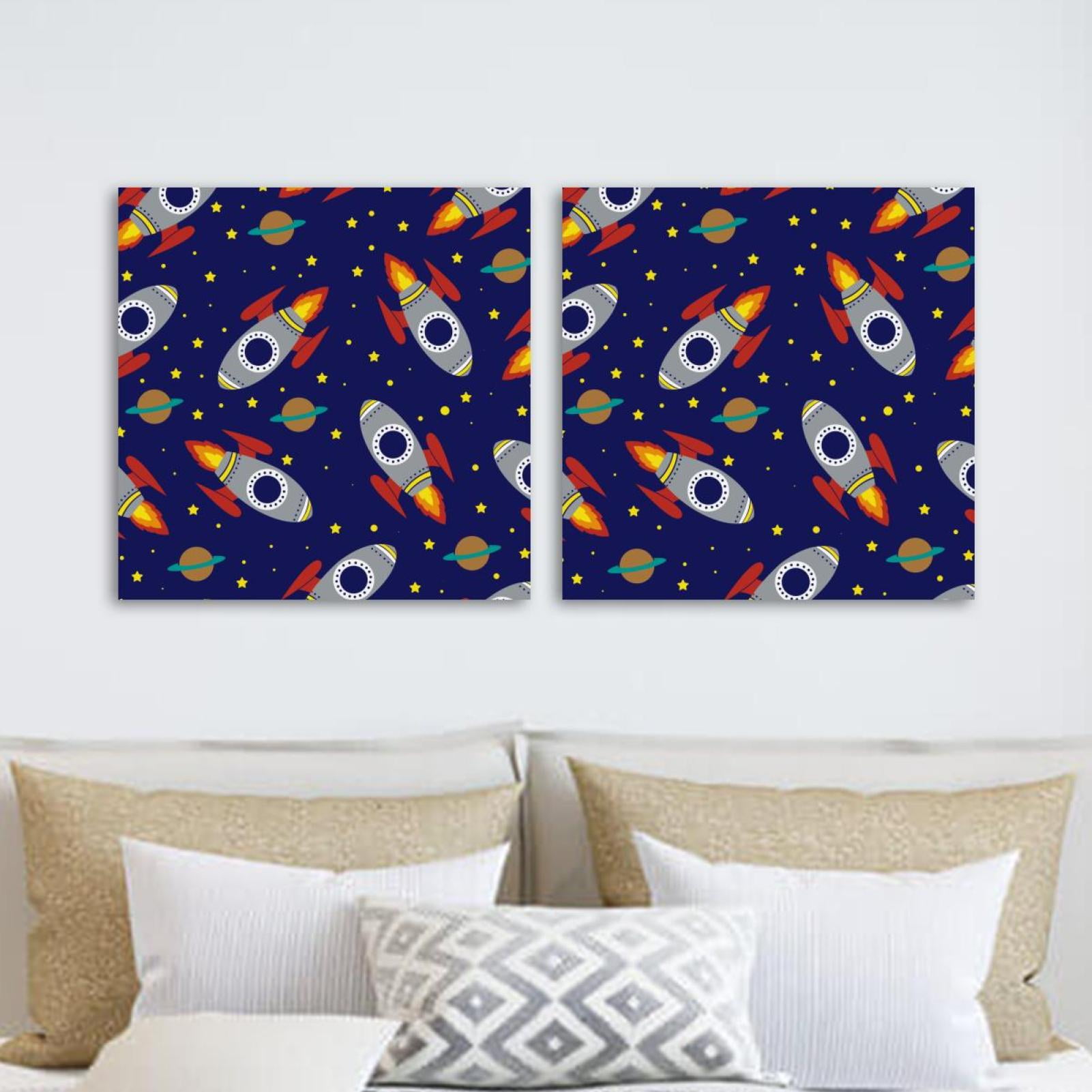 OWNTA Rockets Space Pattern 2PC Canvas Wall Art Paintings for Living