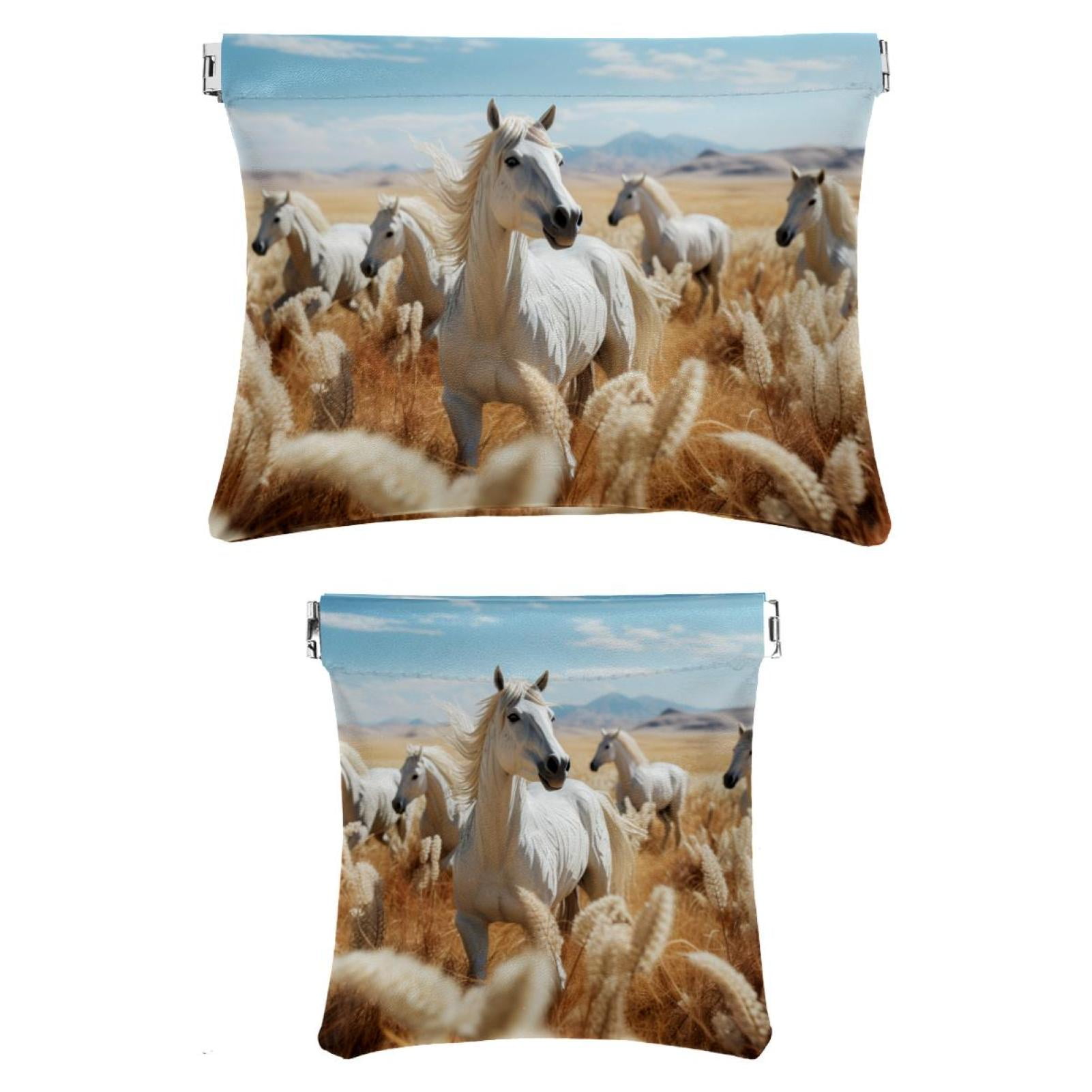 OWNTA Running Wild Horses Pattern Portable 2-Pack PU Leather Makeup Bag ...