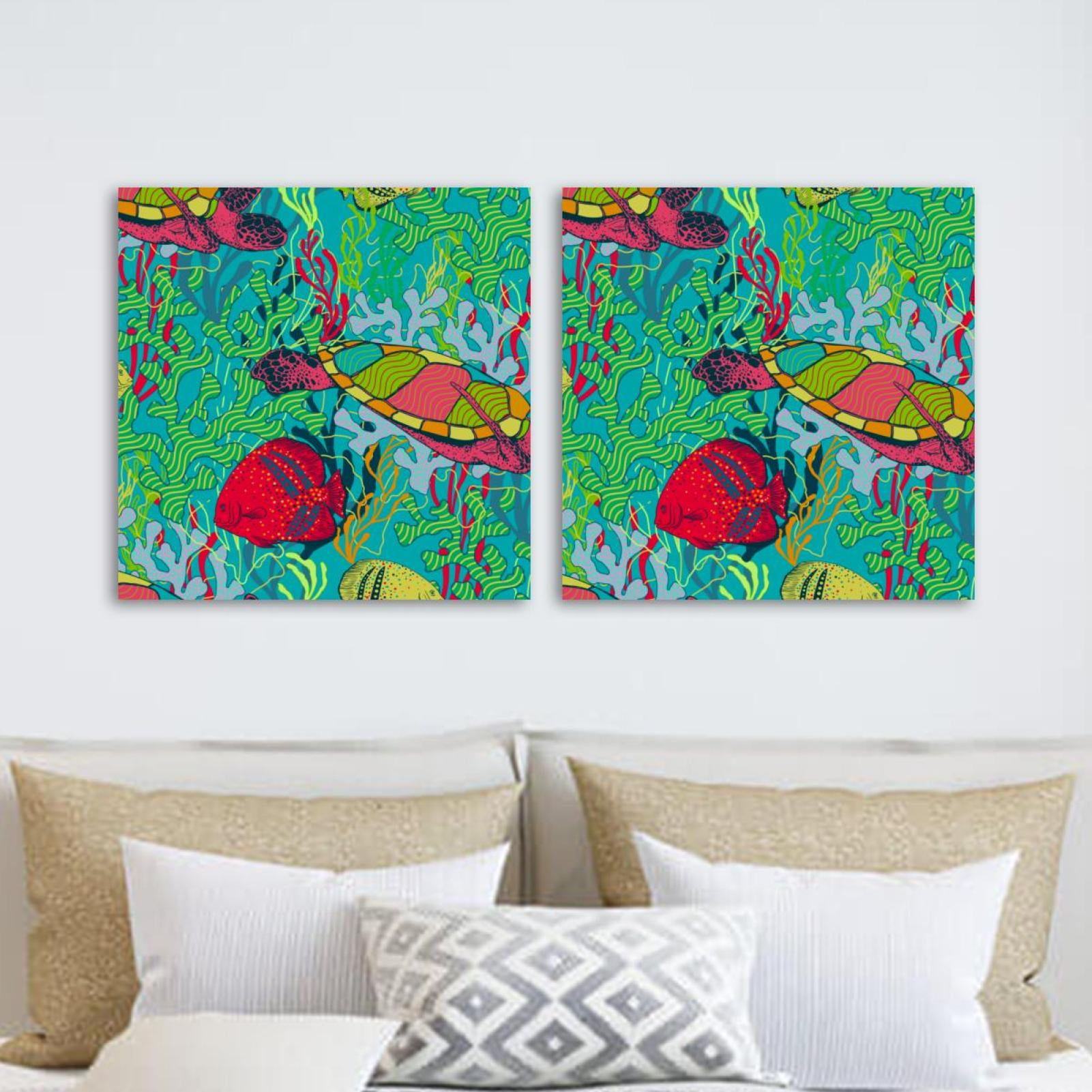 OWNTA Sea Turtles Tropical Fish Pattern 2PC Canvas Wall Art Paintings ...