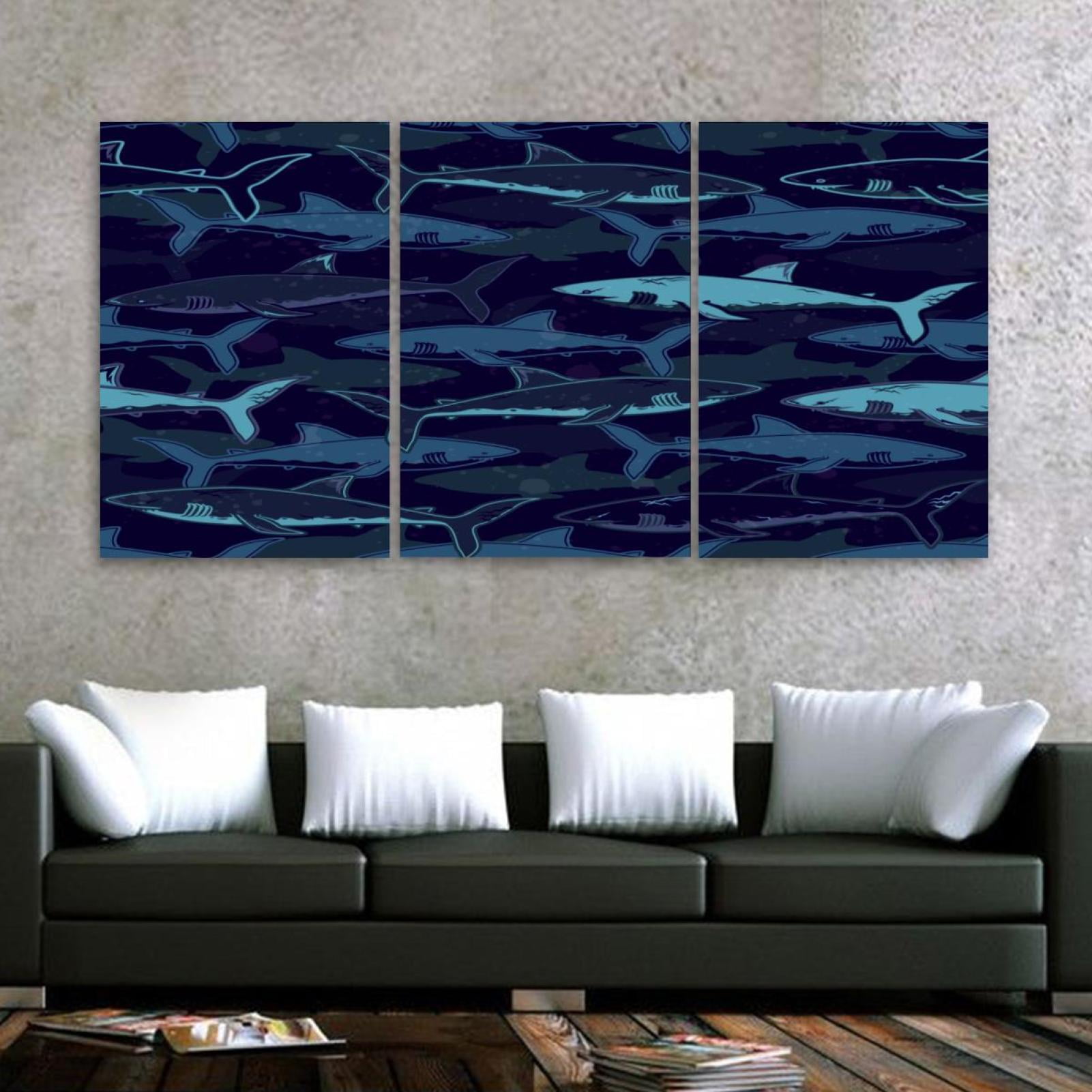 OWNTA Sharks Ocean Sea Pattern 3PC Frameless Canvas Wall Art Paintings ...