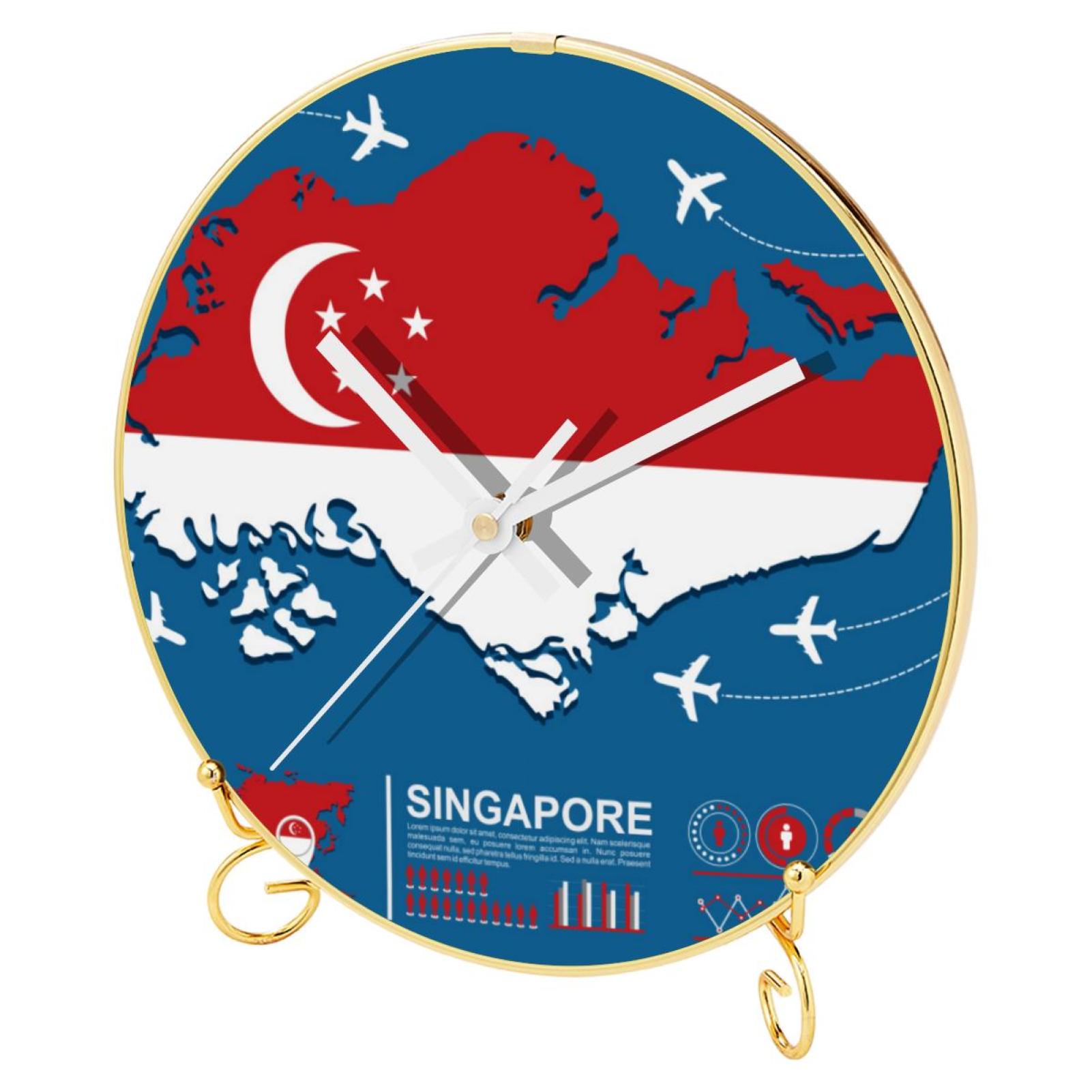 OWNTA Singapore Map Infographic Pattern Round Printed Wall Clocks with