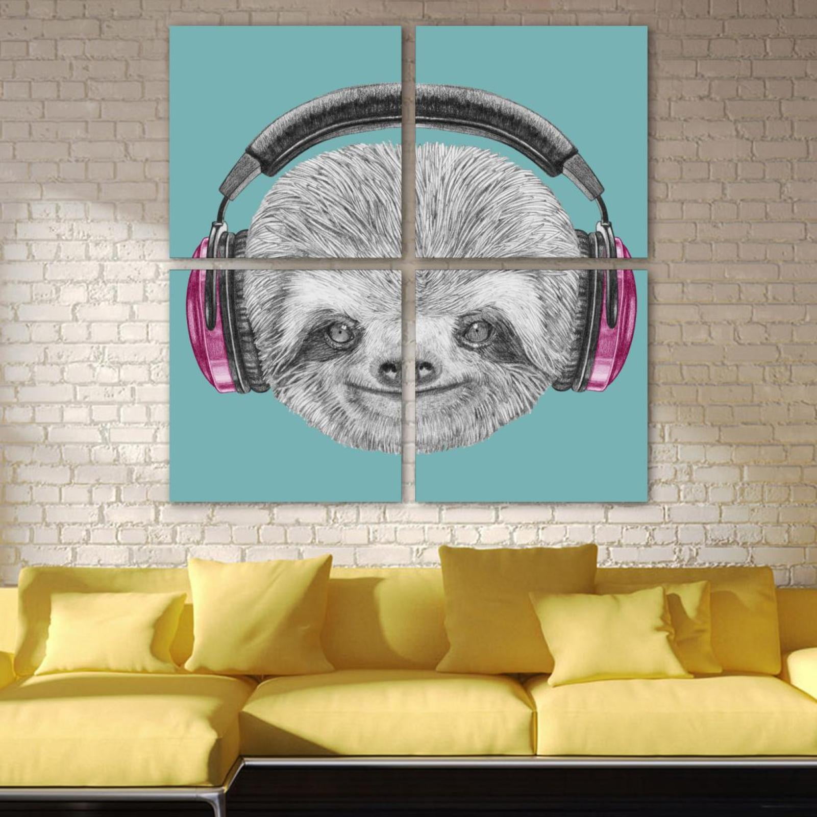 OWNTA Sloth Animal Pattern 4PC Frameless Canvas Wall Art Paintings for