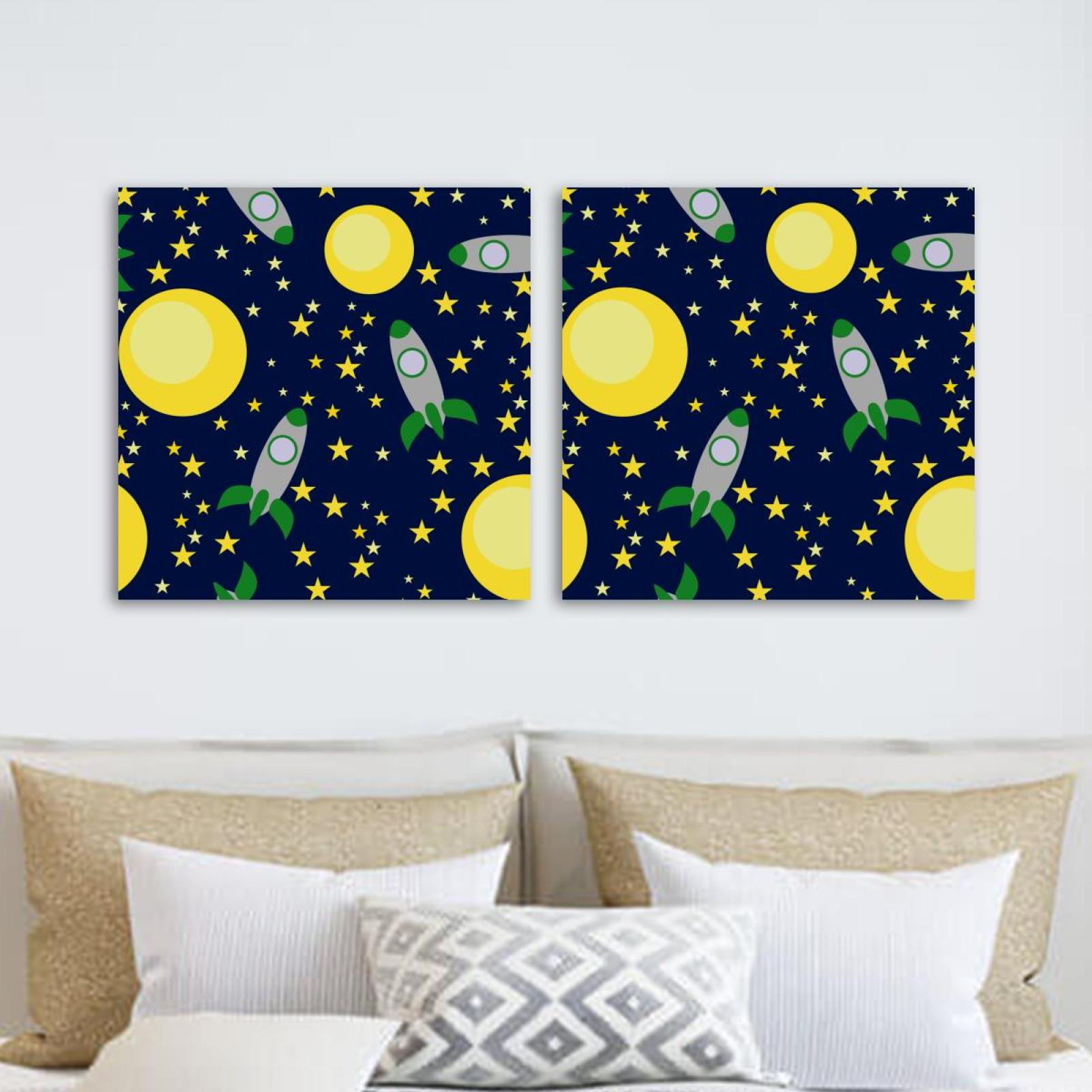 OWNTA Space Rockets Pattern 2PC Canvas Wall Art Paintings for