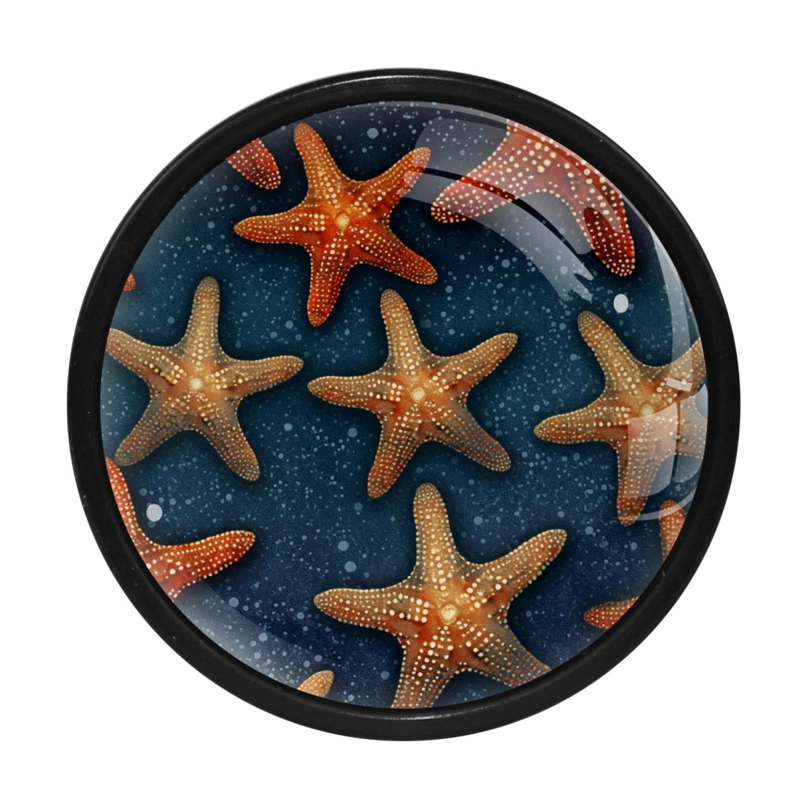 OWNTA Starfish Pattern Stylish Round ABS and Glass Drawer Pulls with Screws (4PCS) Elegant