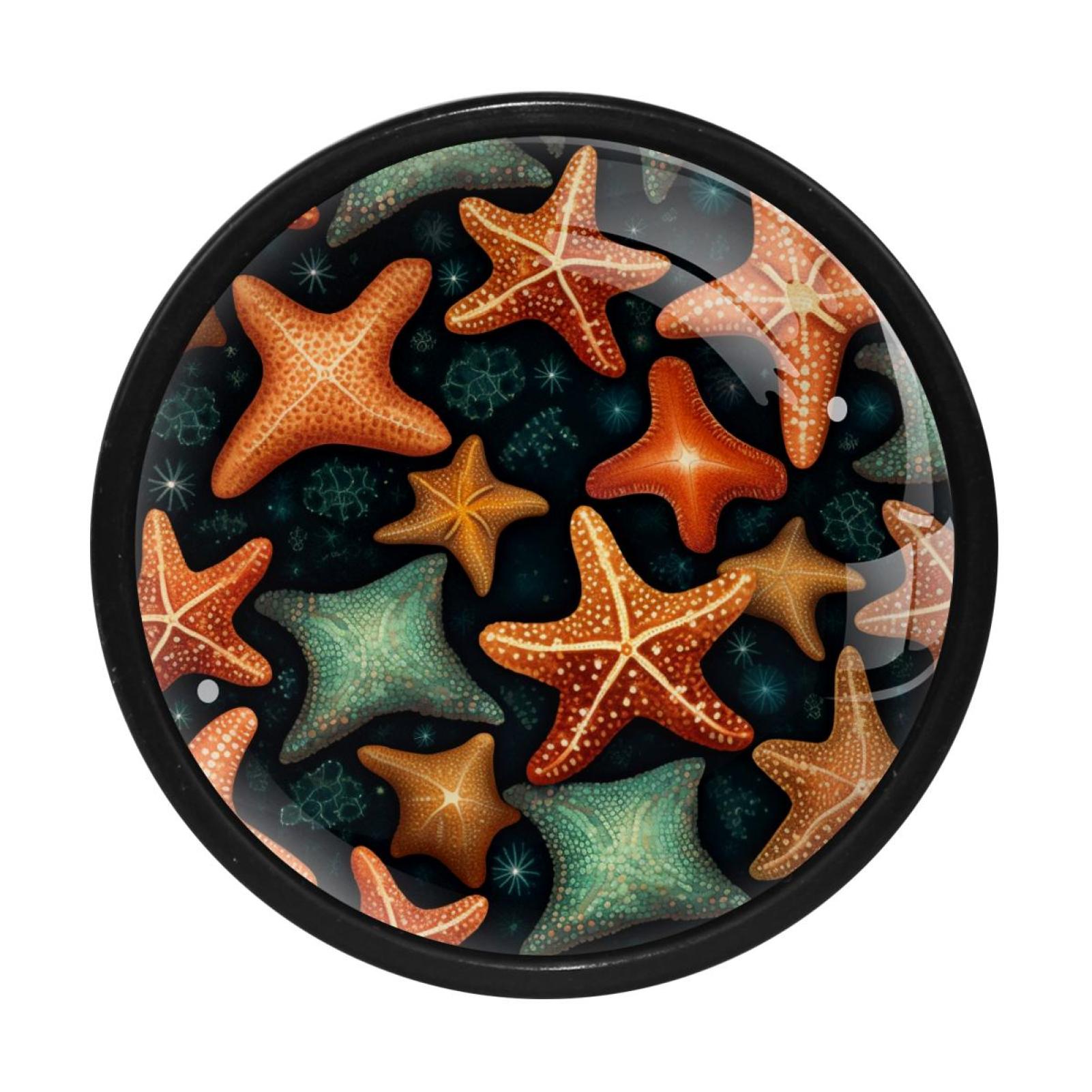 OWNTA Starfish Pattern Stylish Round ABS and Glass Drawer Pulls with Screws (4PCS) Elegant