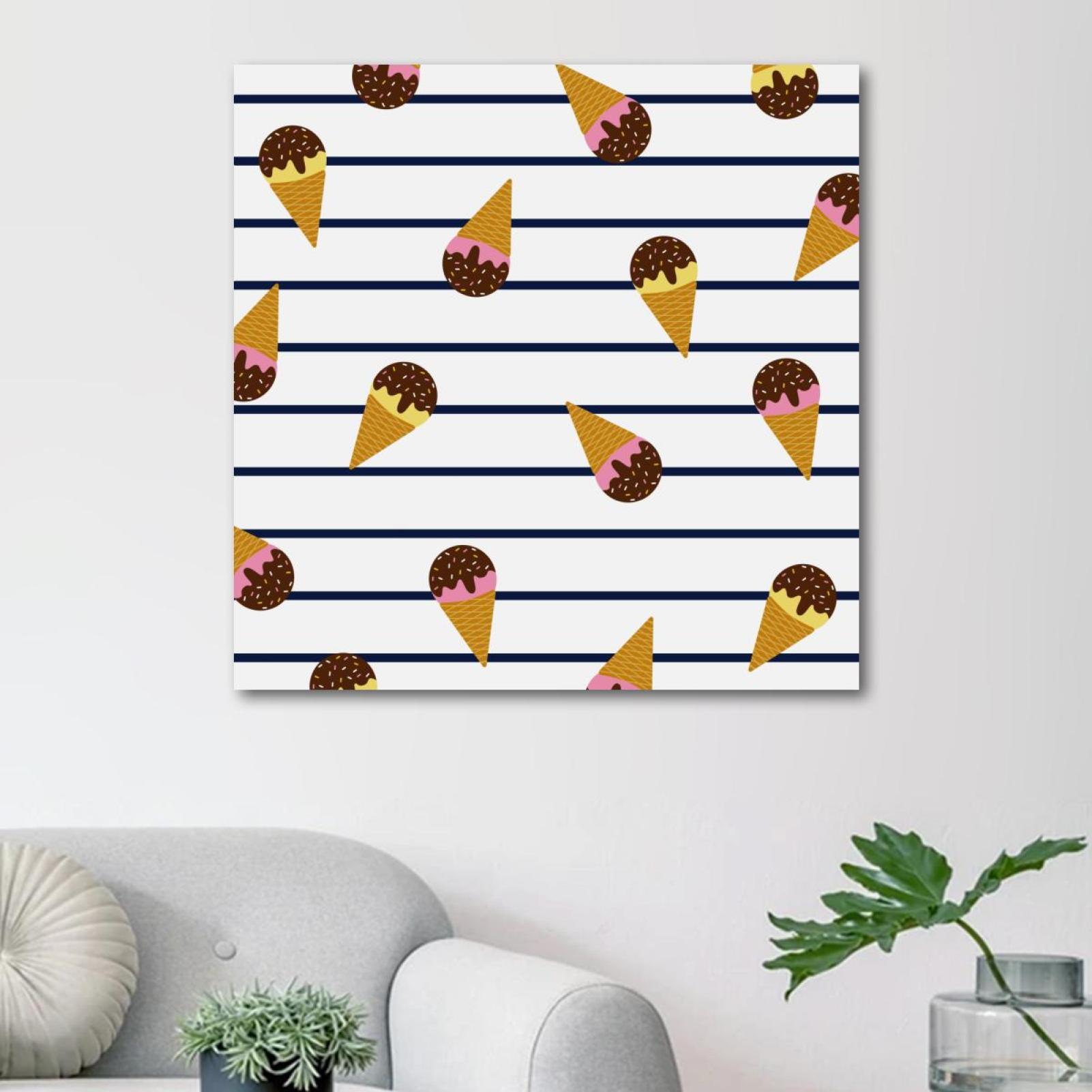 OWNTA Summer Ice Creams Marine Stripes Pattern Canvas Wall Art