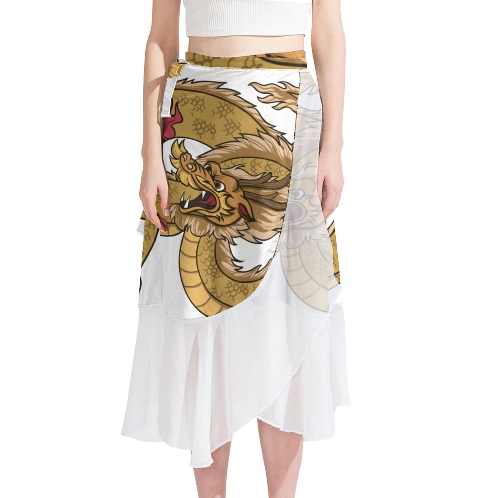 OWNTA Traditional Chinese Dragon Pattern Stunning Chiffon Beach Skirts ...