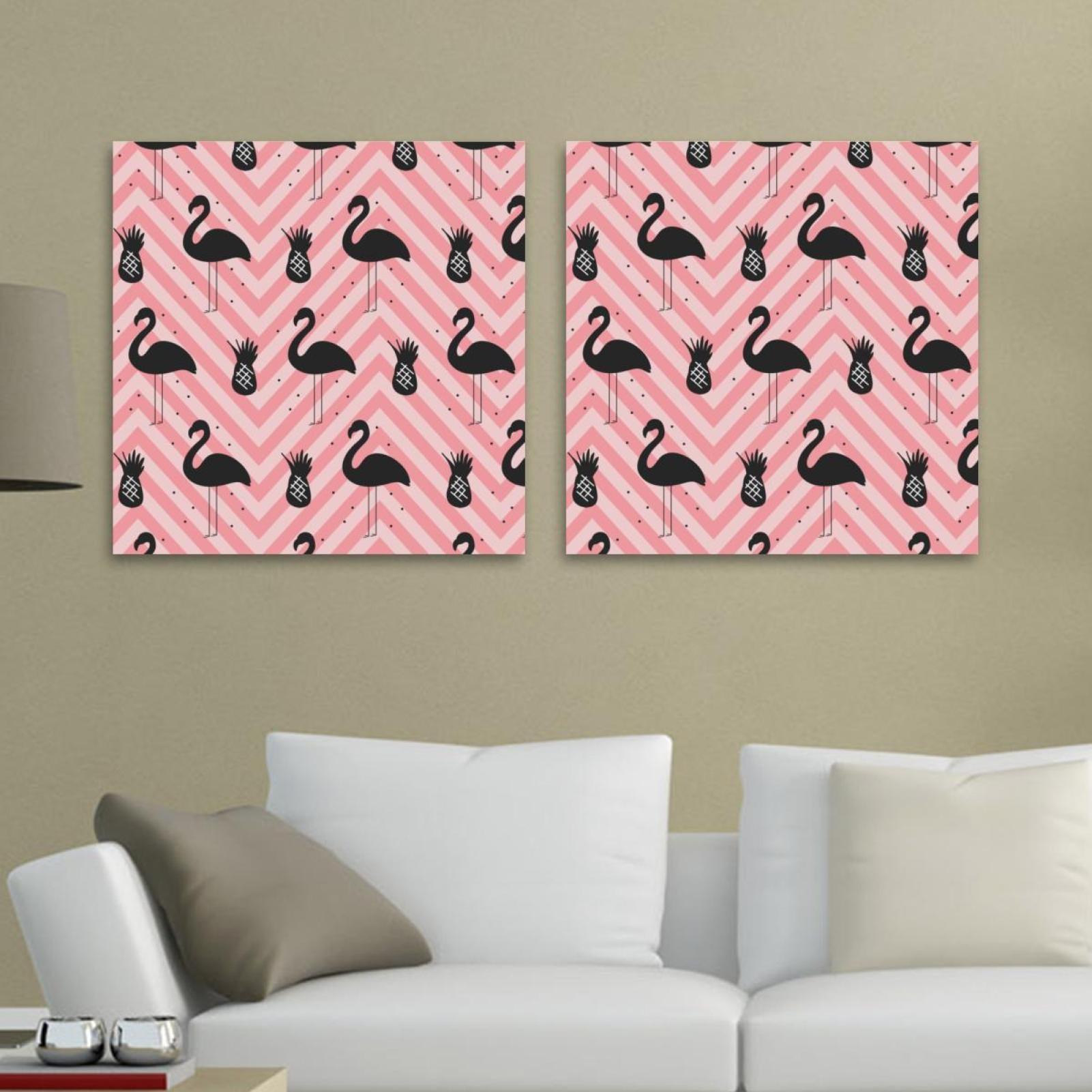 OWNTA Tropical Flamingos Pink Wave Background Pattern 2PC Canvas Wall