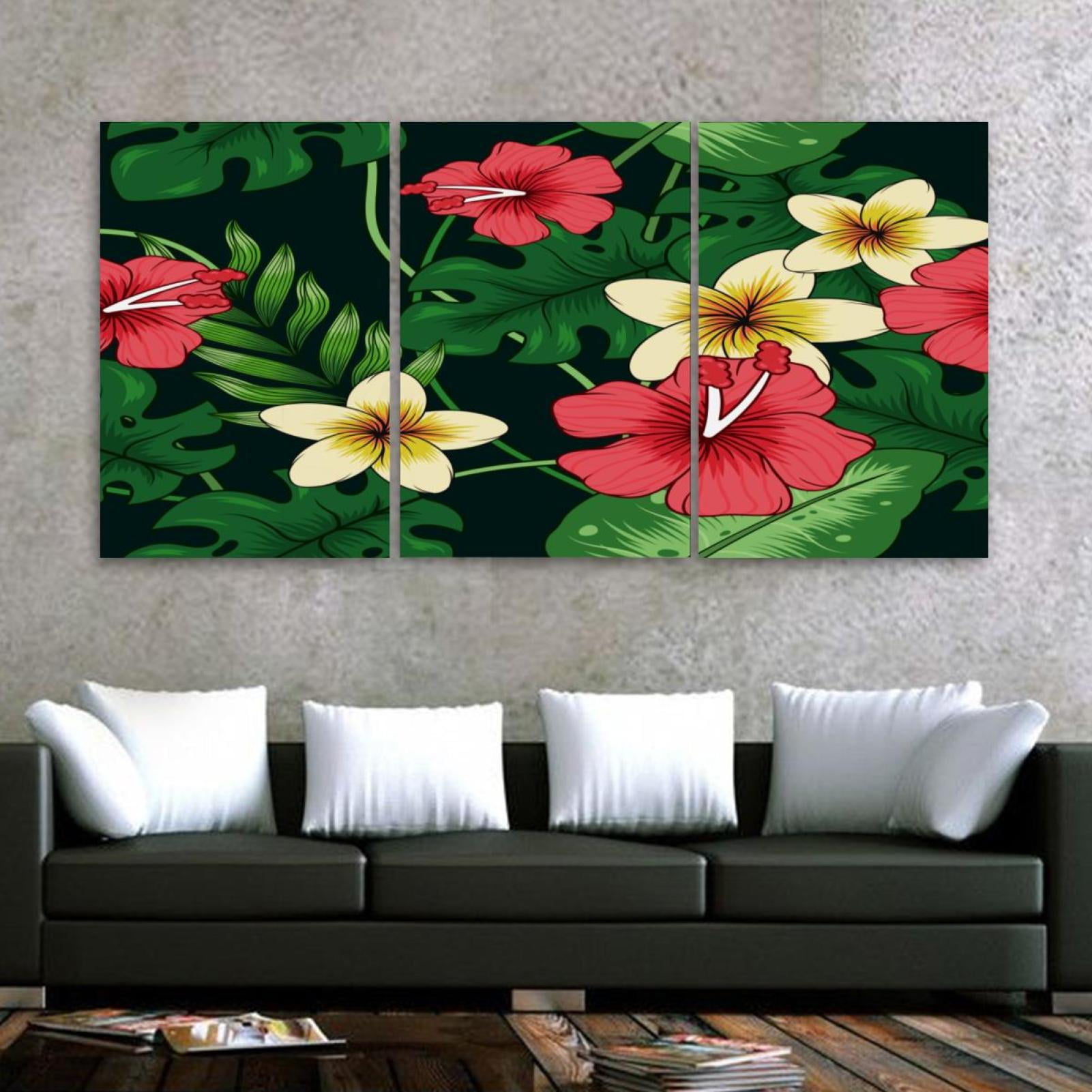 OWNTA Tropical Palm Leaves Red Yellow Floral Pattern 3PC Frameless