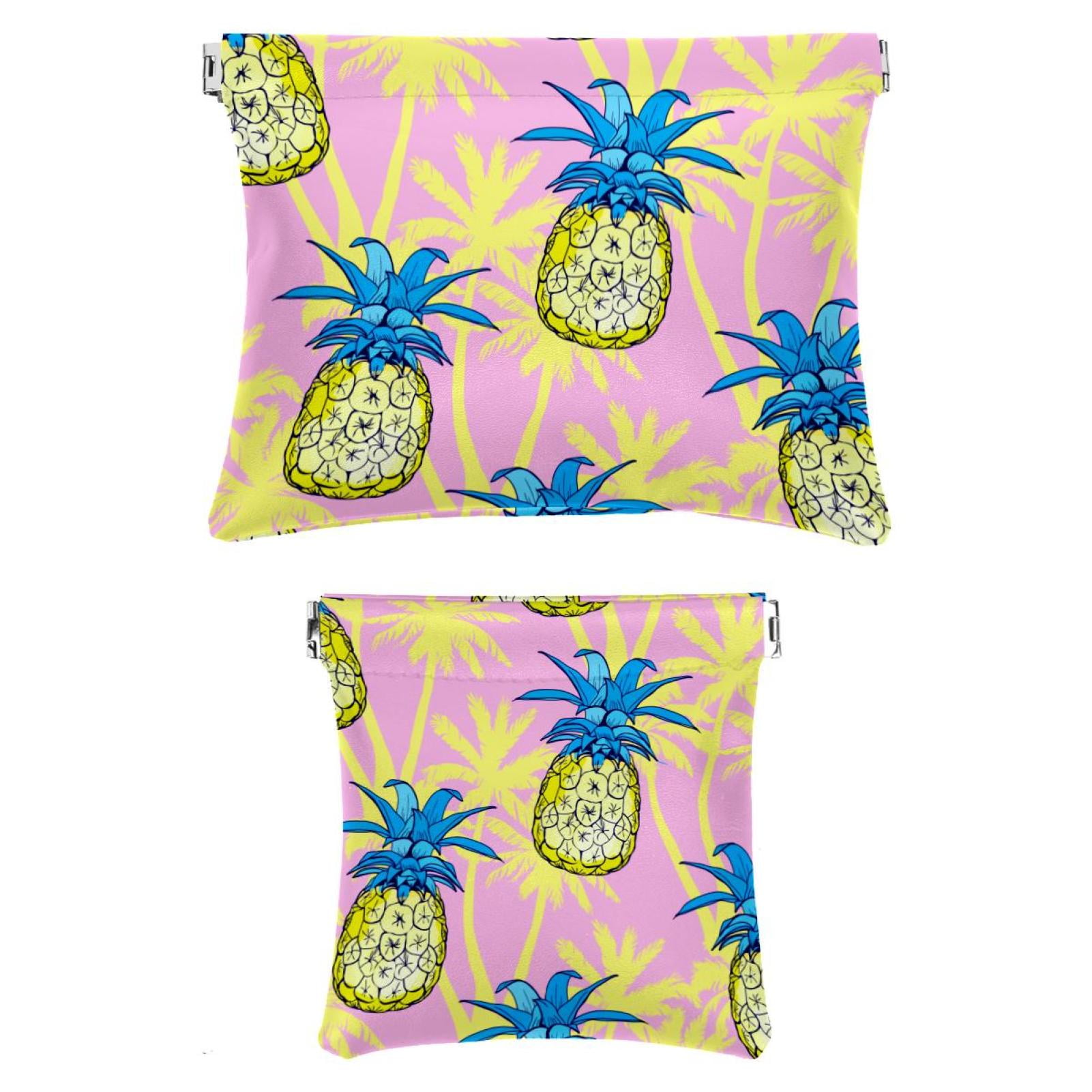 OWNTA Tropical Pineapple Pink Pattern Portable 2-Pack PU Leather Makeup ...